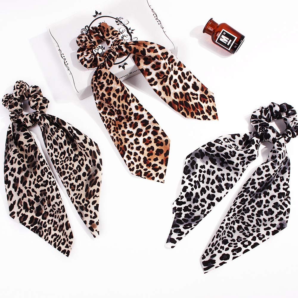 5Pcs Leopard Snake Cheetah Print hair scarf Scrunchies, Leopard Hair Tie, Animals Hair Scarf Scrunchies Ponytail Holder Scrunchy Ties for Women (Leopard Headband - 5B)