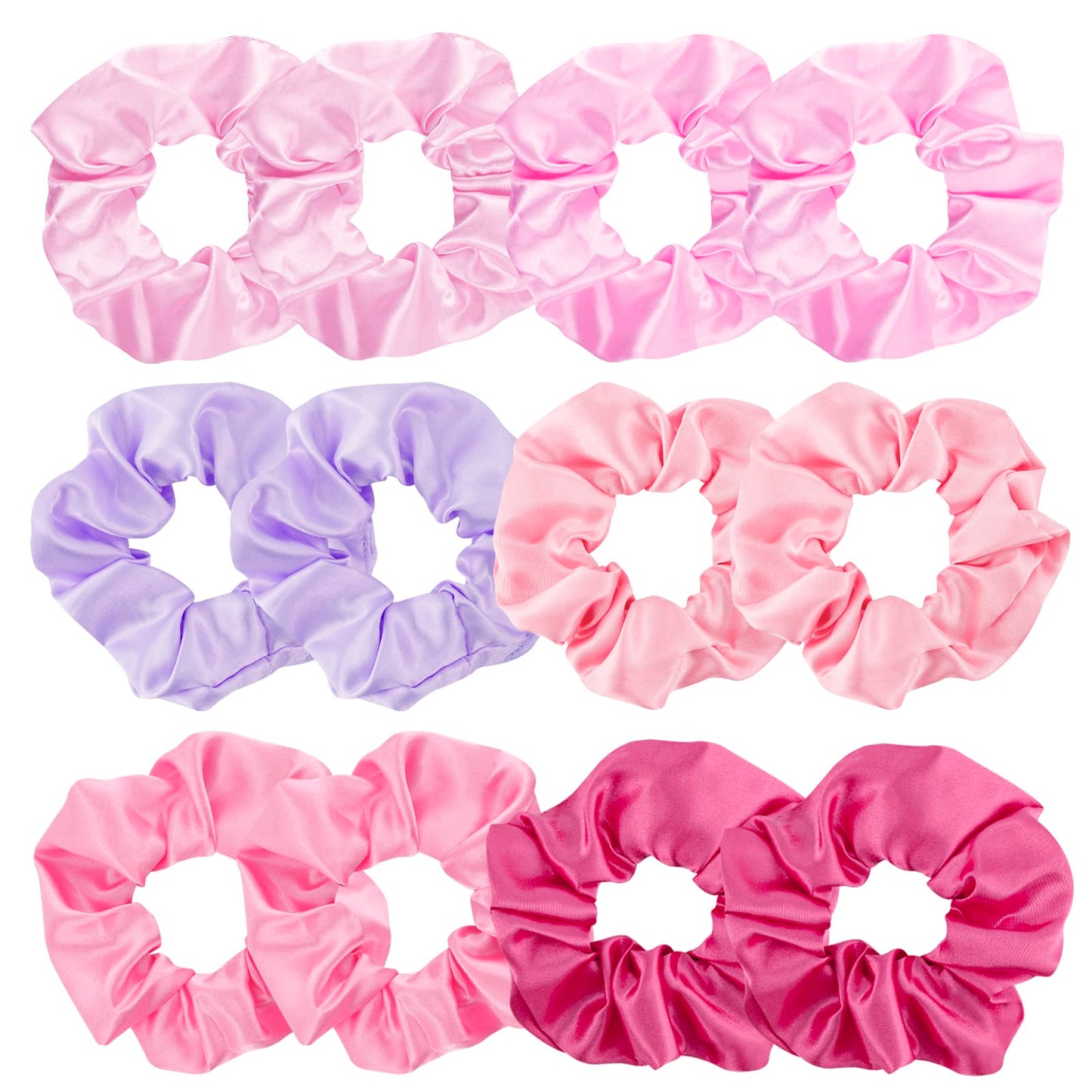 12 Pack Elastics Band Hair Scrunchies Pink Satin Scrunchy Elastic Hair Bobbles Scrunchies Jaciya Hair Ties Ponytail holder Hair Accessories for Women Girls