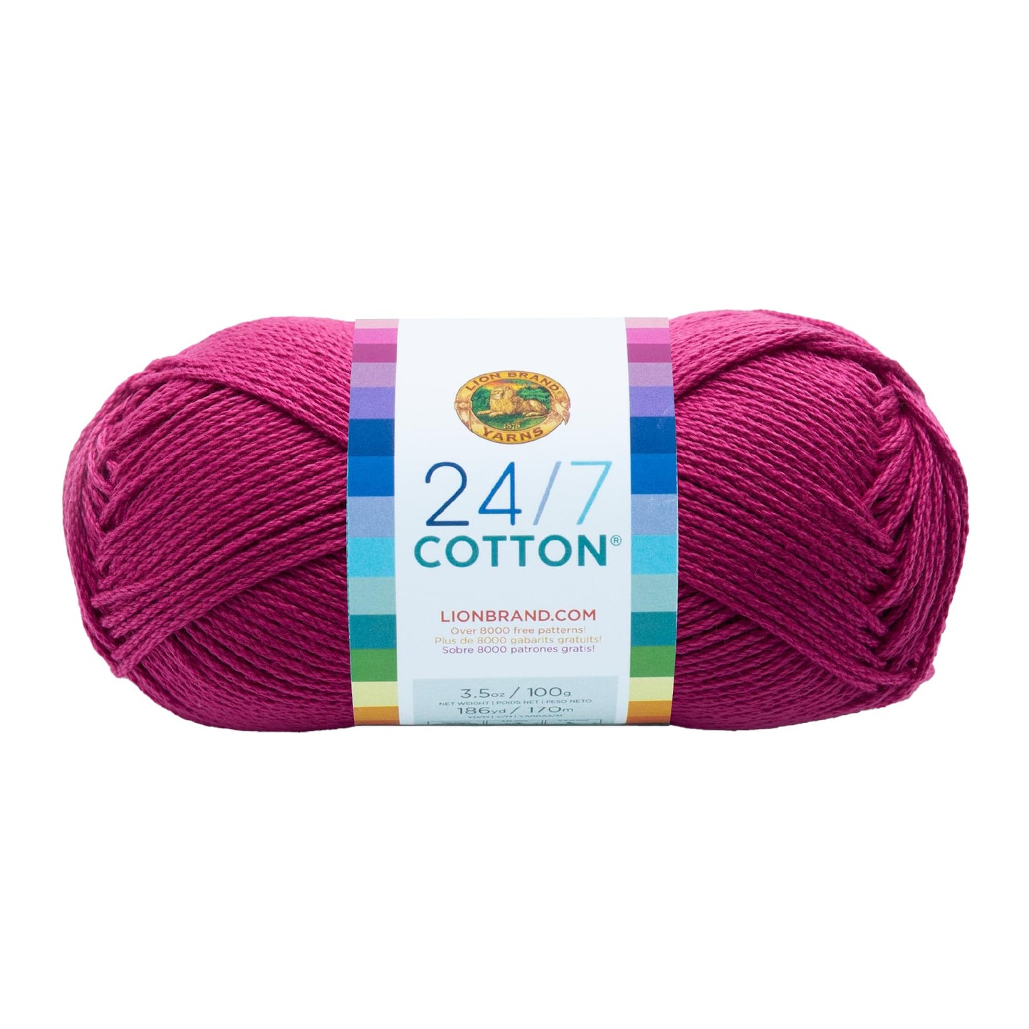 Lion Brand 24/7 Cotton Yarn, Lightweight Yarn for Knitting, Crocheting, and Crafts, Rose, 1 Pack