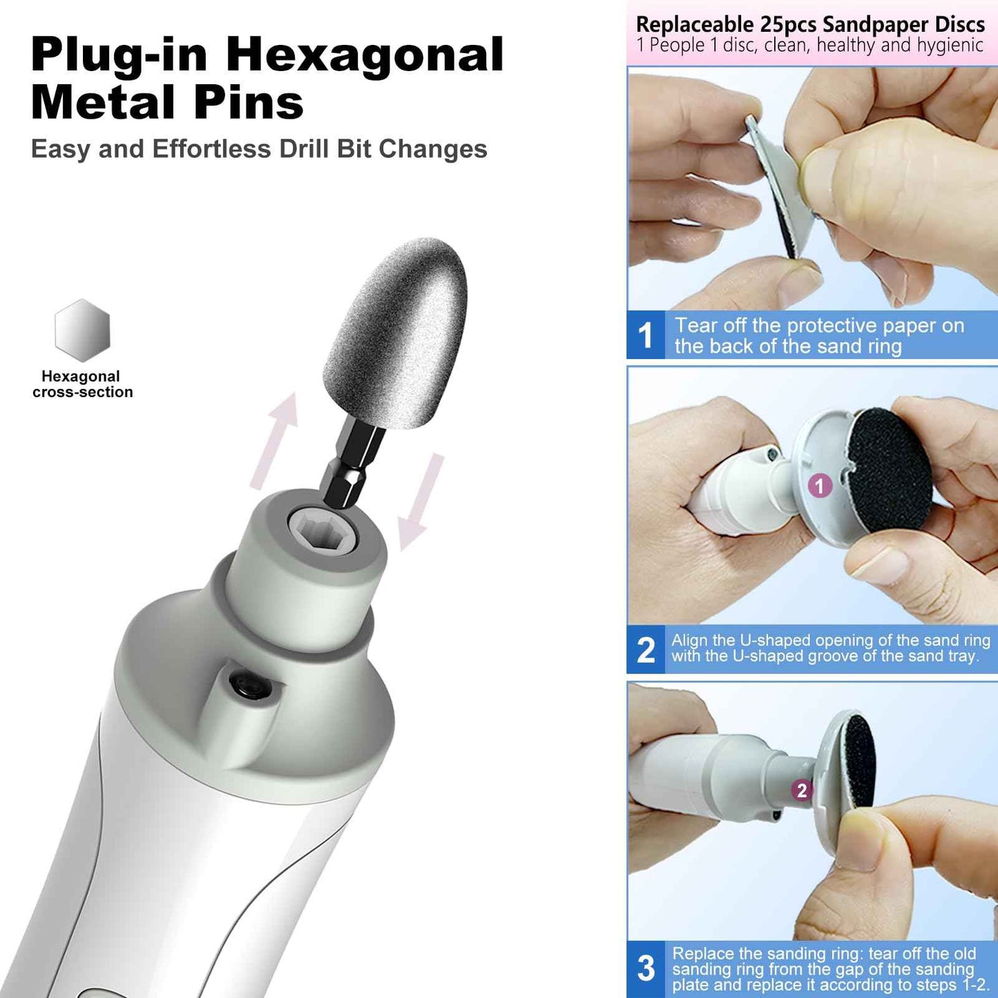 2-in-1 Professional Cordless Electric Nail Drill File&Callus Remover for Feet Hand Care-Wider Grinder for Dead Skin,Thick Nails,Acrylic Gel Nails,15 Speed,LED Display for Women Men Seniors Home Salon