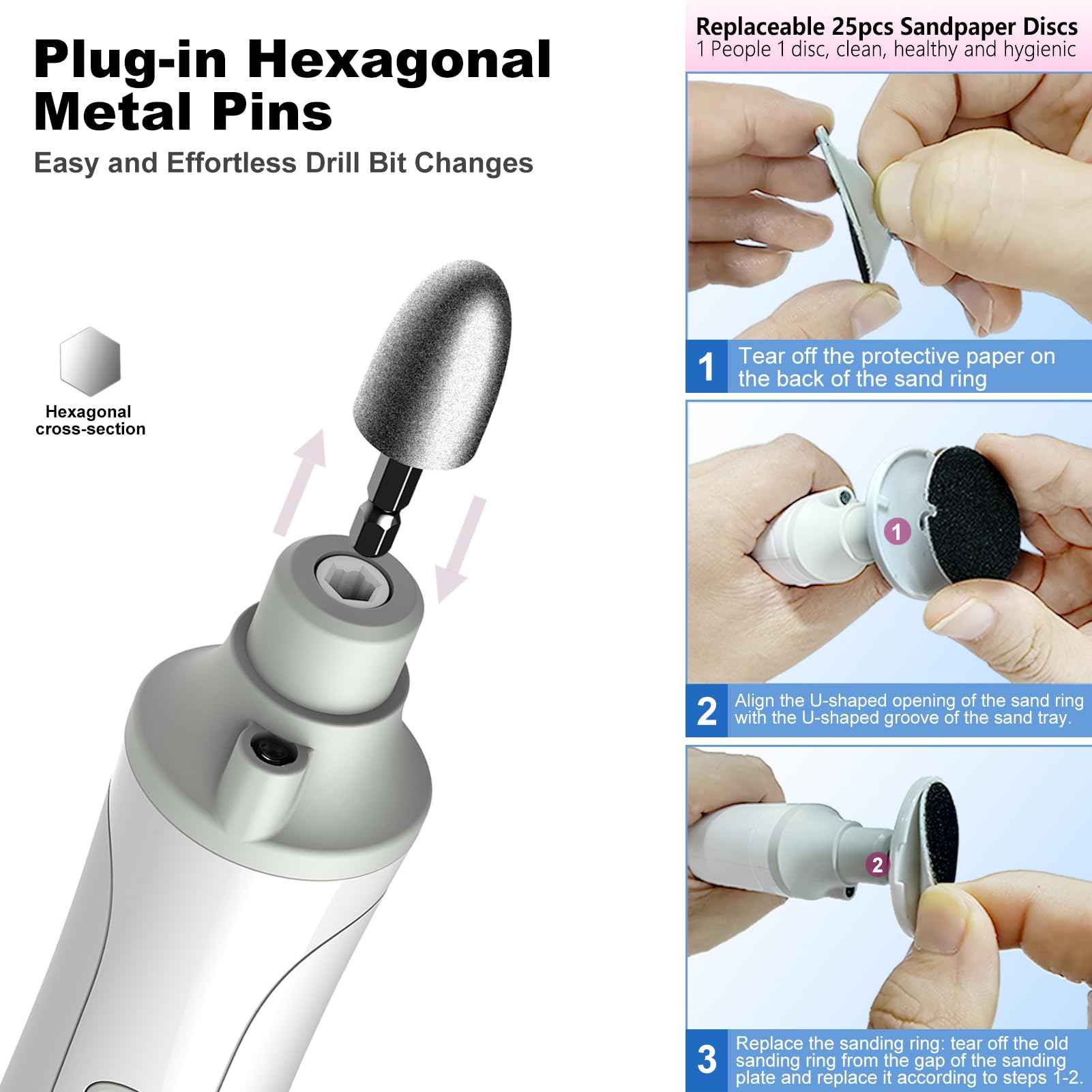 2-in-1 Professional Cordless Electric Nail Drill File&Callus Remover for Feet Hand Care-Wider Grinder for Dead Skin,Thick Nails,Acrylic Gel Nails,15 Speed,LED Display for Women Men Seniors Home Salon