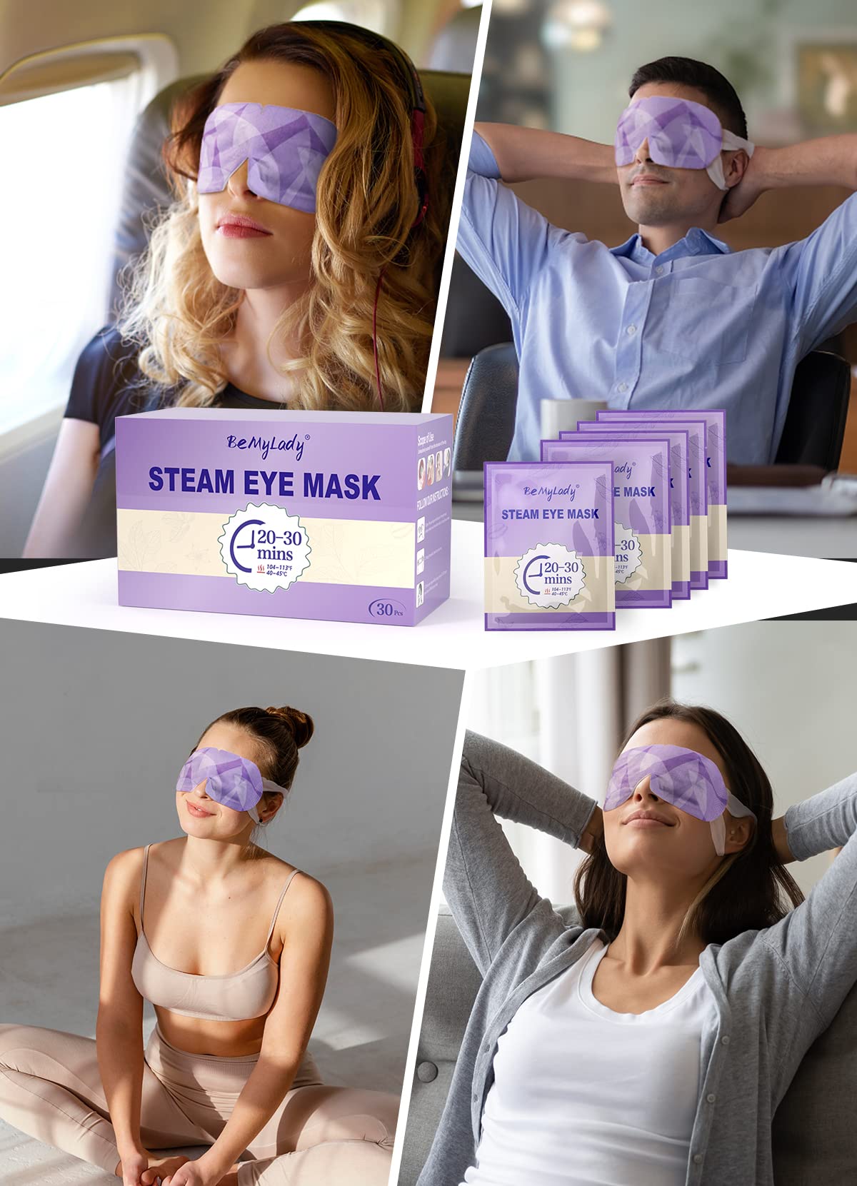 BeMyLady 30 PACK Steam Eye Mask for Dry Eyes, Eye Mask Warm Compress 45Mins, Moist Heated Eye Masks for Dark Circles Puffiness Eye Bag, Travel Portable Business Office