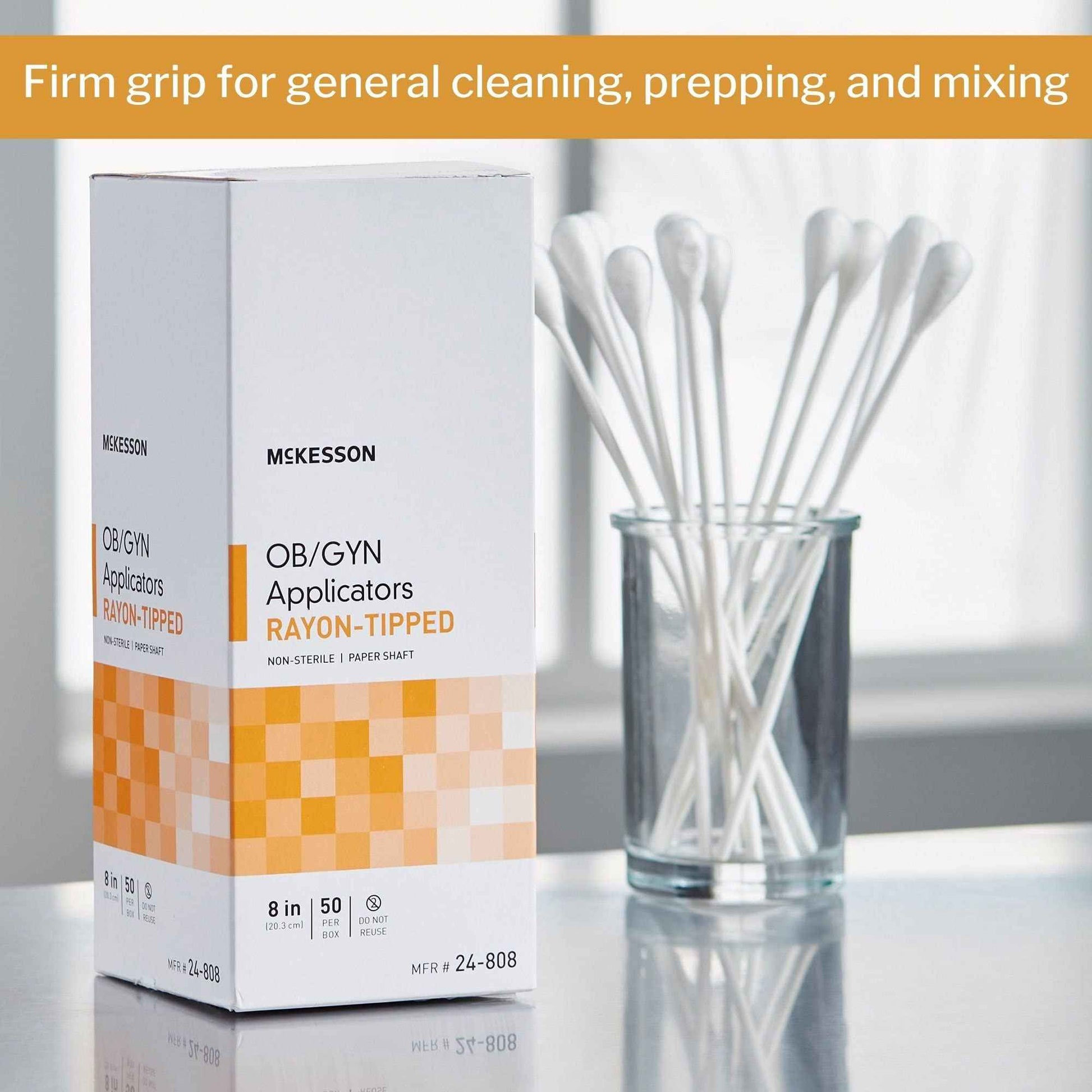 McKesson OB/GYN Applicators Rayon Tipped, Non-Sterile, 8 in, 50 Count, 2 Pack