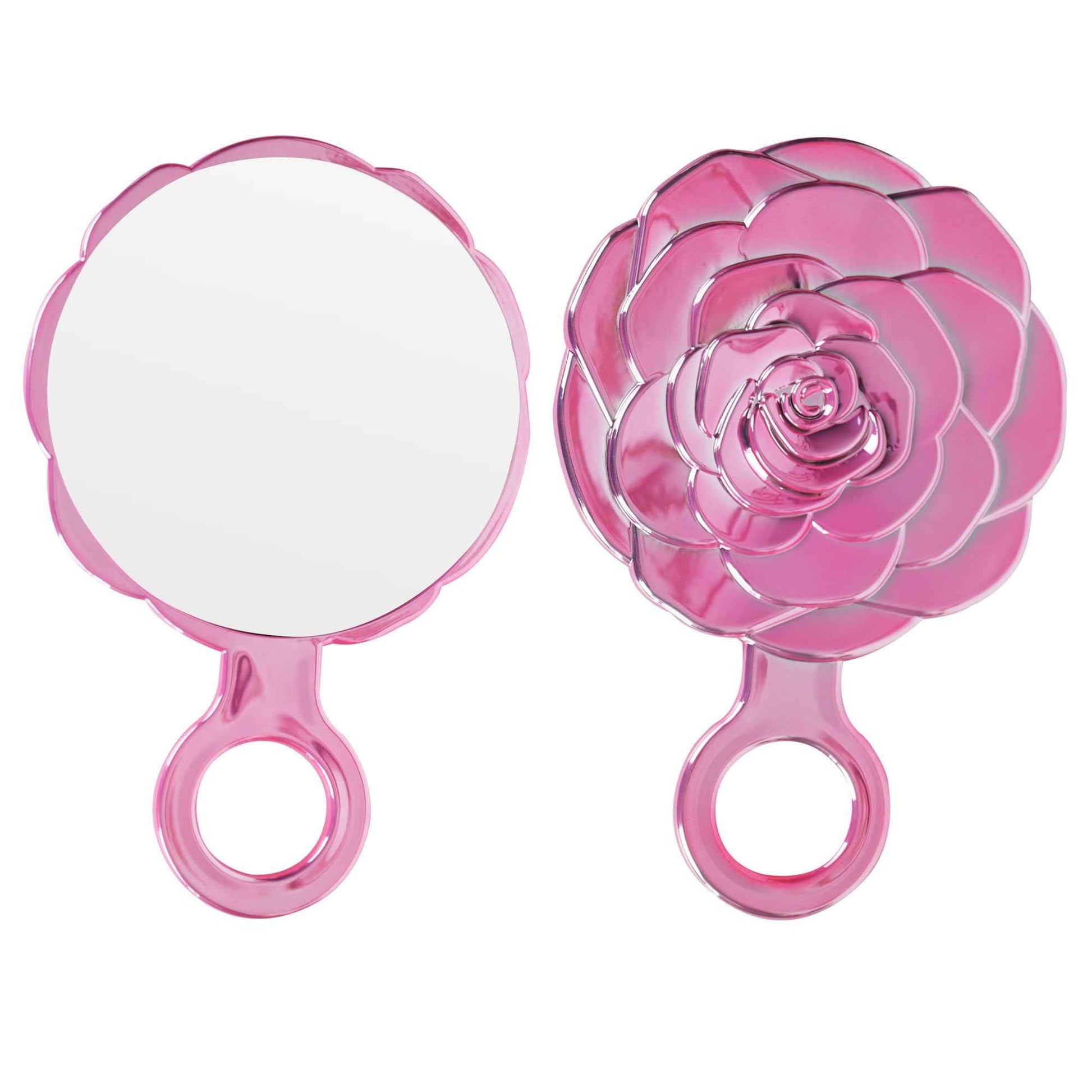 Funerom Round Rosebud Small Hand Mirror Handheld Mirror with Handle Large Hand Mirror (Electroplated Pink, 9.1 x 6 inch)