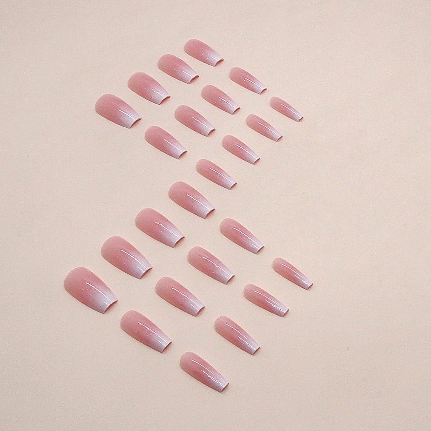 French Tip Press on Nails Medium Coffin Fake Nails Pink Nude False Nails Glossy Full Cover Acrylic Stick on Nails Winter Nail Supplies for Women 24Pcs