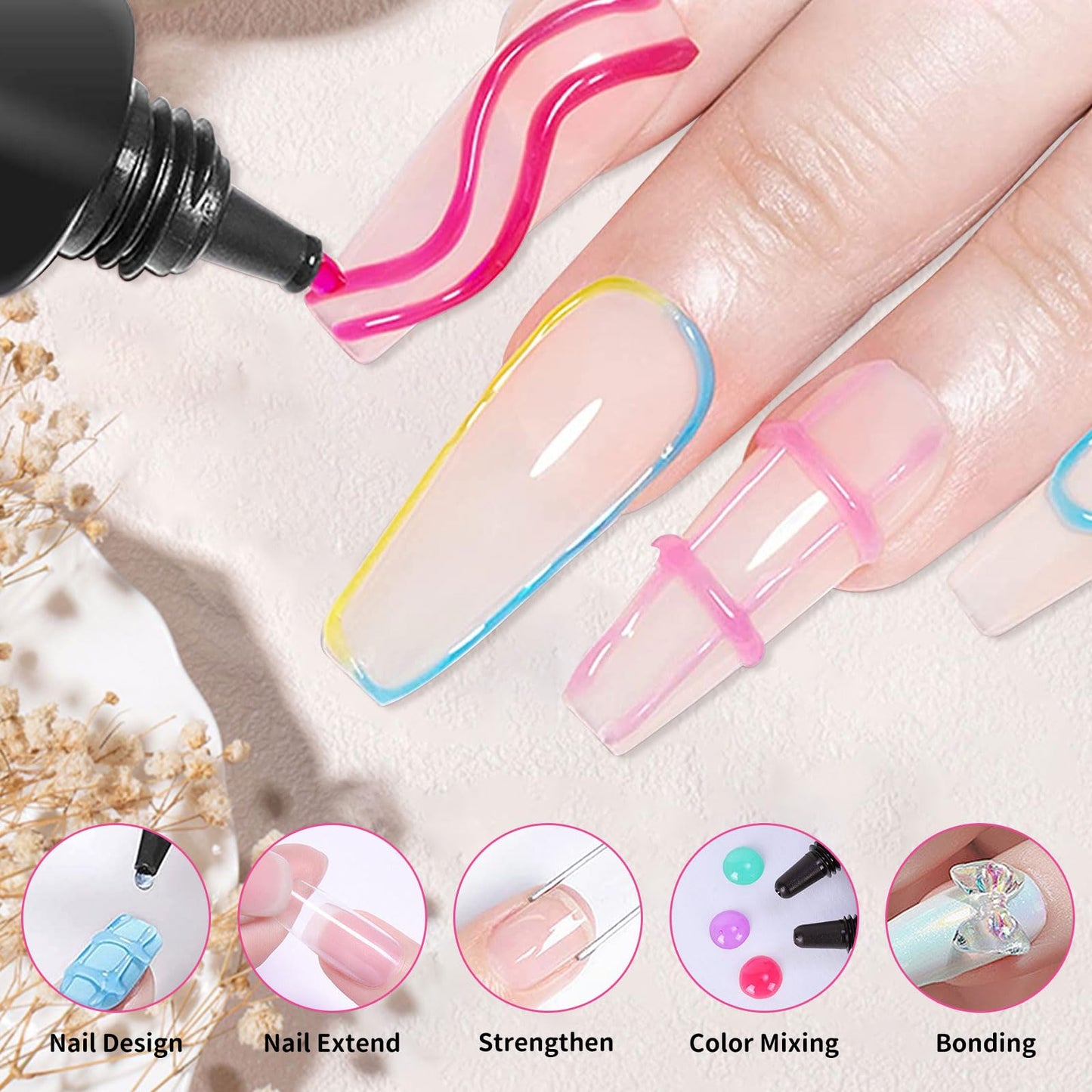 5D Solid Pudding Gel Nail Polish, 12 Colors Rainbow Jelly Gel Nail Polish 3D Gel Nail Art Candy Gel Poly Nail Extension Gel Builder Nail Gel for DIY Nails Design Manicure