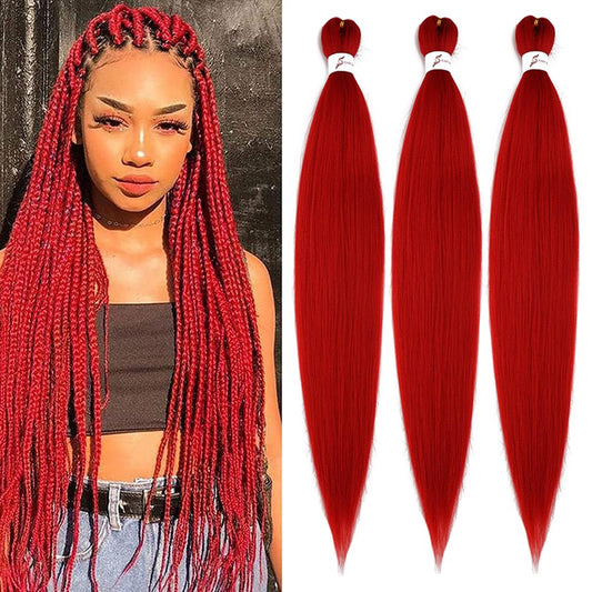 BALINGHAIR Red Pre Stretched Braiding Hair 30 Inch Braids Hair Extensions Hot Water Setting (Red-3Pcs)