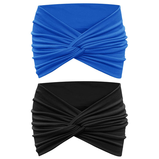 GiLi Wide Headbands for Women Non Slip 7” Extra Large Turban Stretchy Elastic Soft Cloth Hair Wraps Twisted Knotted Fashion Head Bands for Woman’s Hair Accessories(Black,Blue)