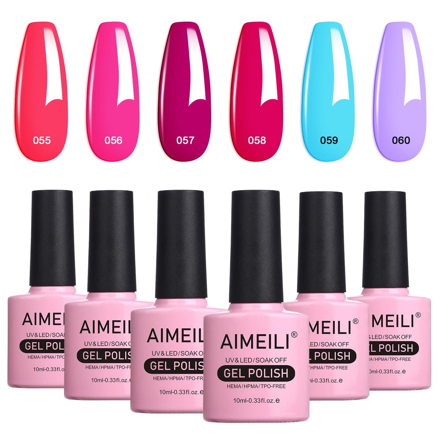 AIMEILI Soak Off Hot Pink Neon Gel Nail Polish Set, Summer Color Neon Pink Orange Purple Blue Color Gel Set Of 6pcs X 10ml - Kit Set 12