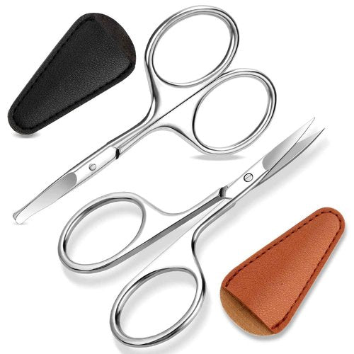 ESVIENS 2Pack Small Eyebrow Scissors, Stainless Steel Nose Hair Trimming Scissors with Rounded Tips, Precision Grooming for Beard/Mustache/Facial Hair, Travel Friendly & Safe for Men Women