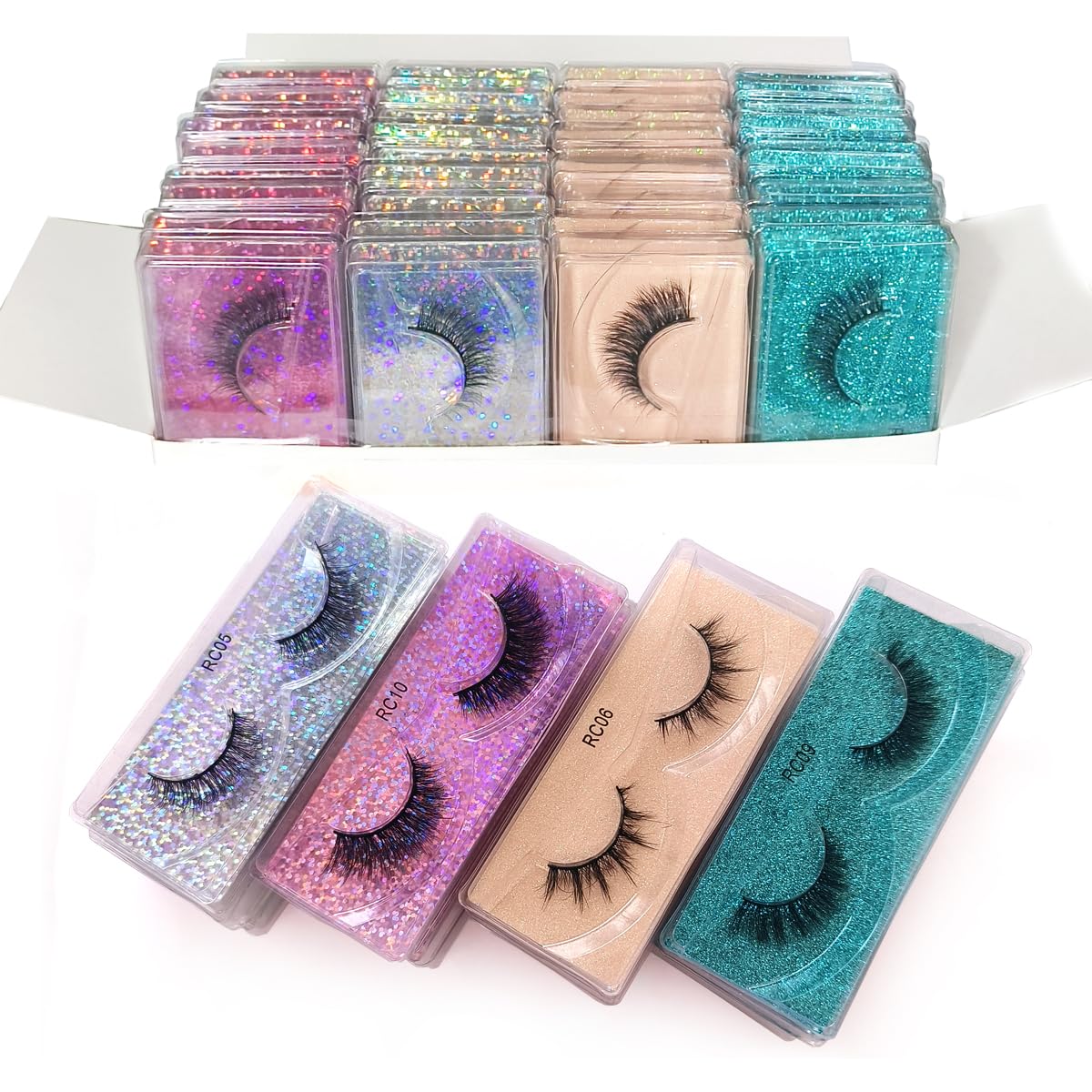 Ellazzle 50 Pairs False Eyelashes Natural, Wholesale 5D Fuffy Volume Lashes, Faux Mink Eyelash Bulk with Portable Boxes