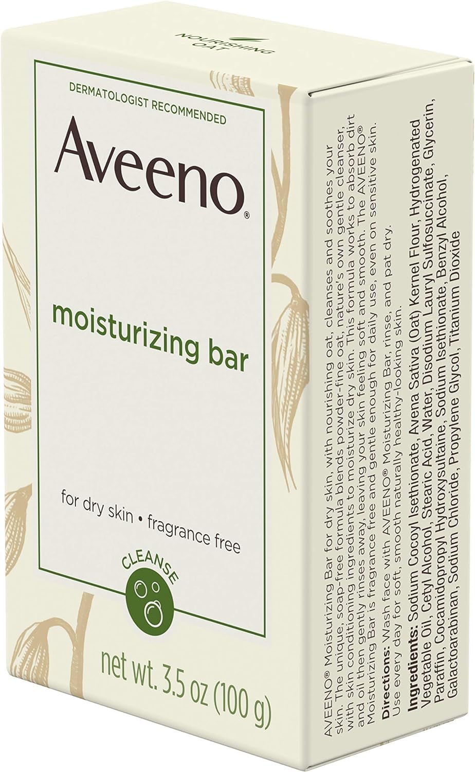 Aveeno Gentle Moisturizing Bar Facial Cleanser with Nourishing Oat for Dry Skin, Fragrance-free, Dye-Free, & Soap-Free, 3.5 oz (Pack of 4)