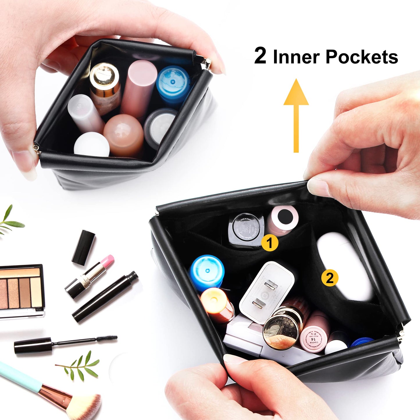 SELLYFELLY Small Cosmetic Bag for Women 2 Pieces Makeup Bag for Purse Travel Makeup Organizer Bag Waterproof Makeup Pouch