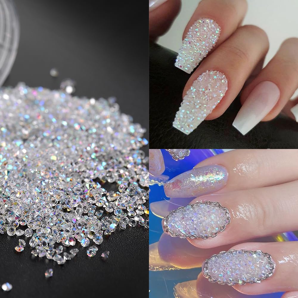 Pixie Crystals for Nails 6 Bottles Micro Caviar Nail Beads 0.6-2mm Holographic Glass Balls Gems Stones Tiny Rhinestones for Acrylic Nails Manicure Decoration Supplies