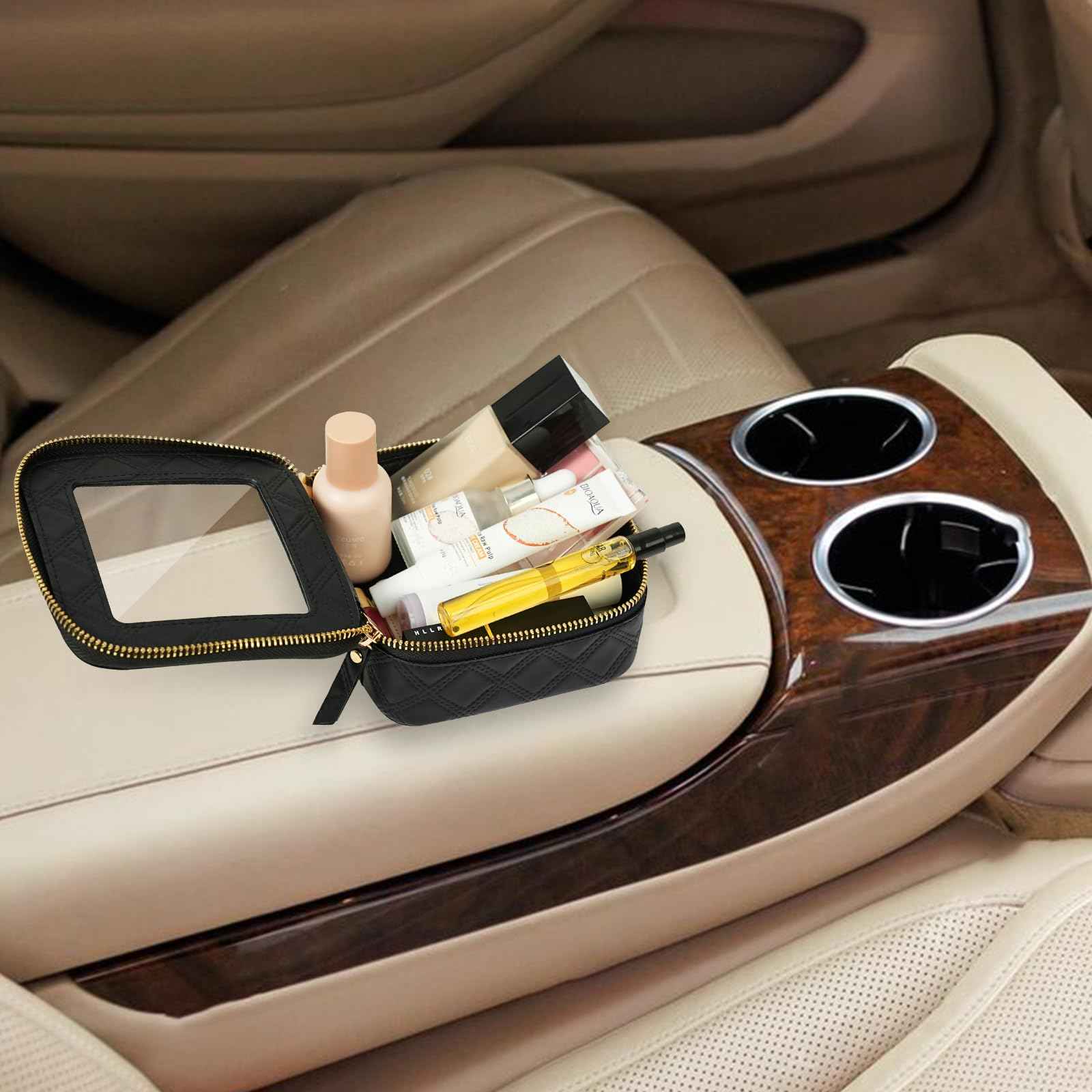 CHATSZ Mini Makeup Bag, Clear Cosmetic Bags for Women, Waterproof Transparent Toiletry Bag with Zipper, Small Cosmetic Case, Car Bag for Gift Clear Travel Pouch (Black)