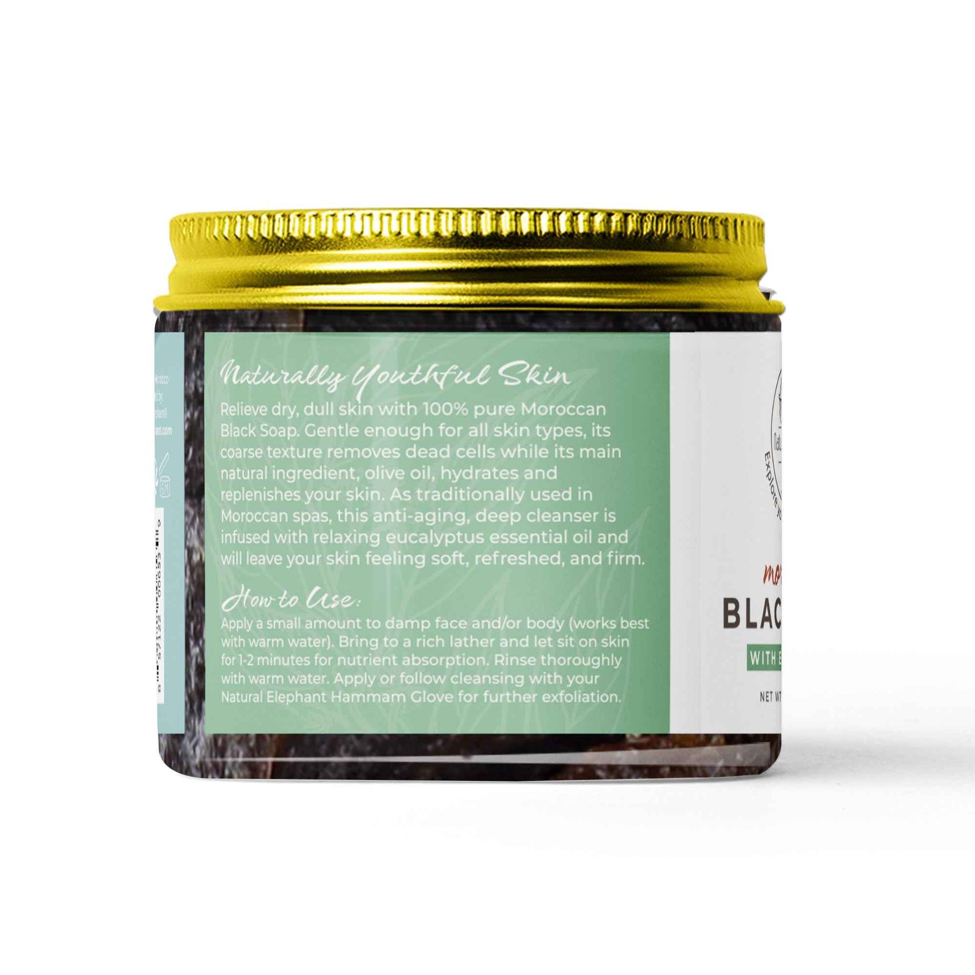 Natural Elephant Premium Kessa Hammam Glove and Moroccan Black Soap with Eucalyptus Essential Oil 200g (7oz) Combo Spa Exfoliation Kit