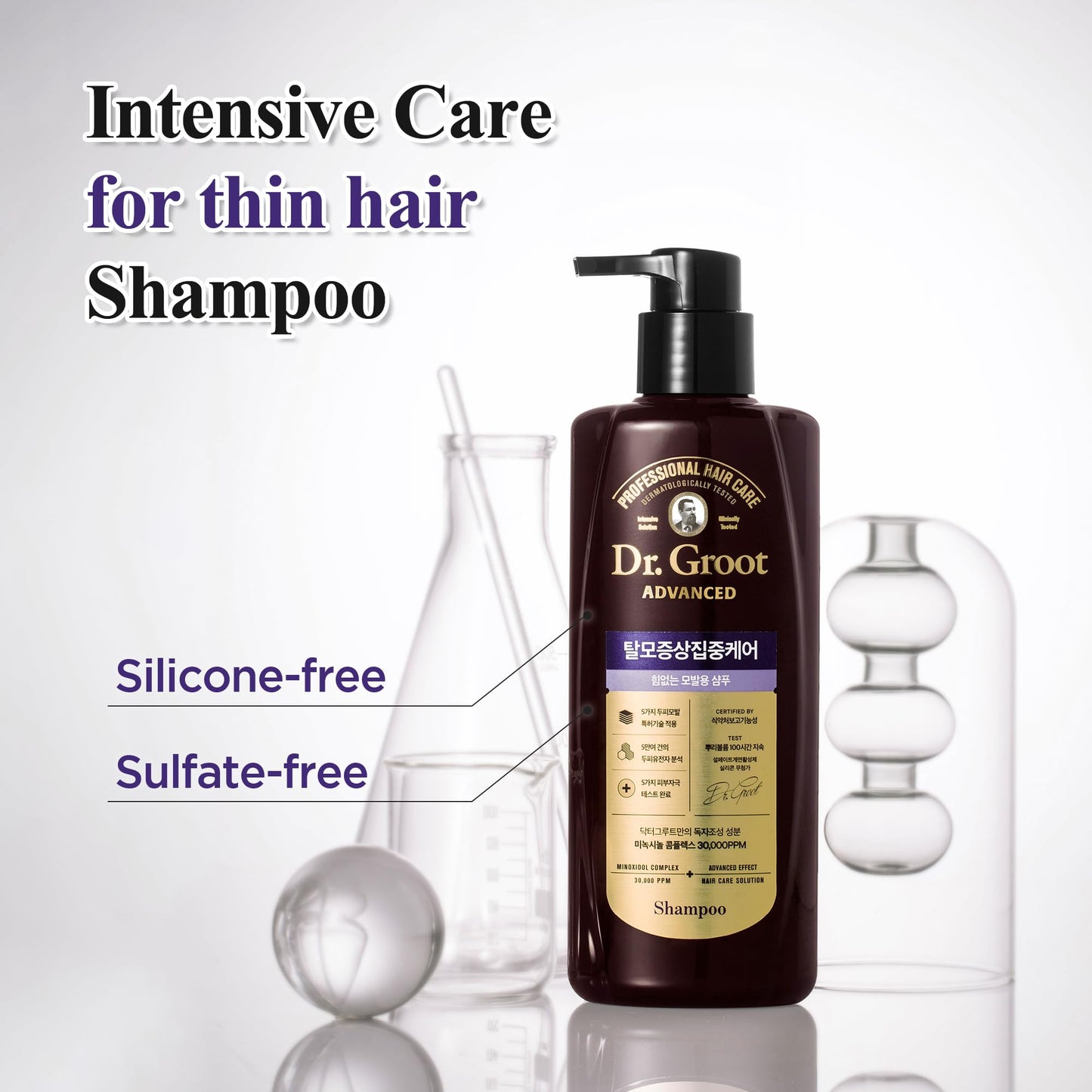 Dr. Groot Intensive Care Hair Loss Control & Volumizing Shampoo for Thin Hair by LG Beauty (400 ml/13.53 fl oz) - Hair Loss and Hair Thickening. Biotin, Collagen & Retinol.(Lunar New Year)