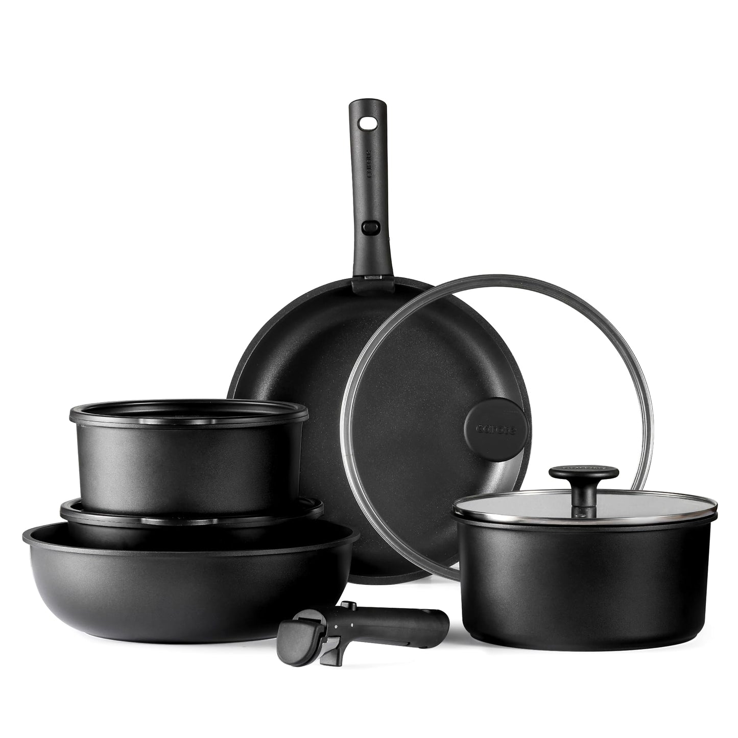 CAROTE 11pcs Pots and Pans Set Non Stick, Cookware Set Detachable Handle, Nonstick Induction Kitchen Cookware Sets Non Stick with Removable Handle, RV Cookware Set, Oven Safe Cookware Set, Black