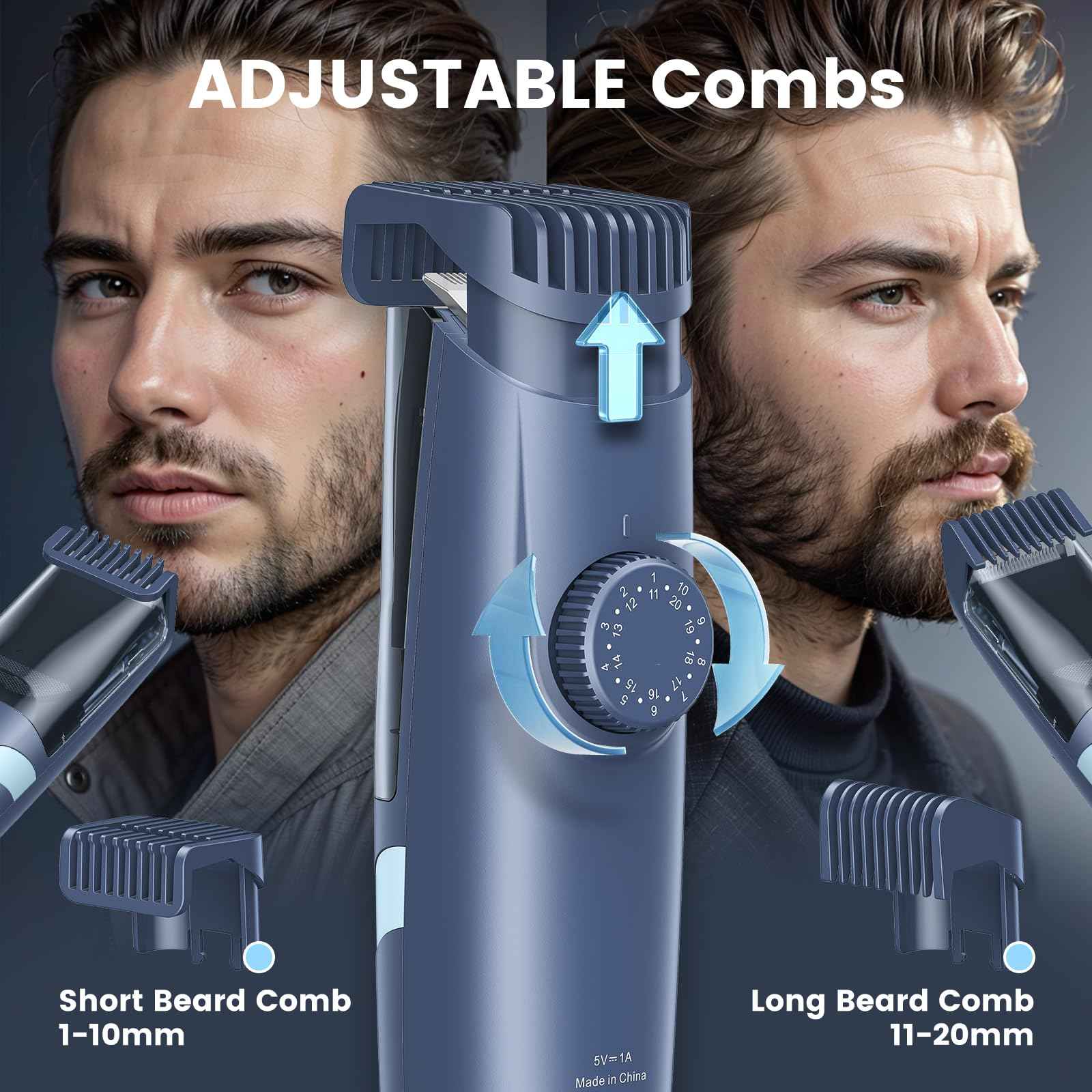 ENSSU Beard Trimmer for Men - Vacuum Mustache Trimmer with Adjustable 20 Length Setting for Less Mess,IPX7 Waterproof Rechargeable Electric Mens Beard Trimmer for Precision Facial Hair, Sideburns