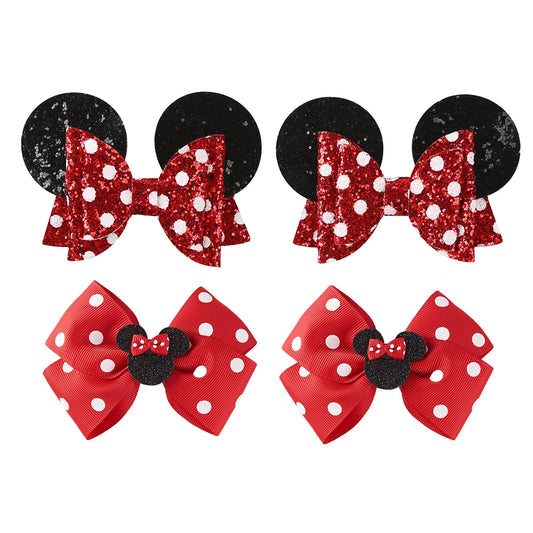 4PCS Mouse Ears Hair Clips & Red White Polka Dot Hair Bows Barrettes for Women Girls Costume Accessories Birthday Party Decorations