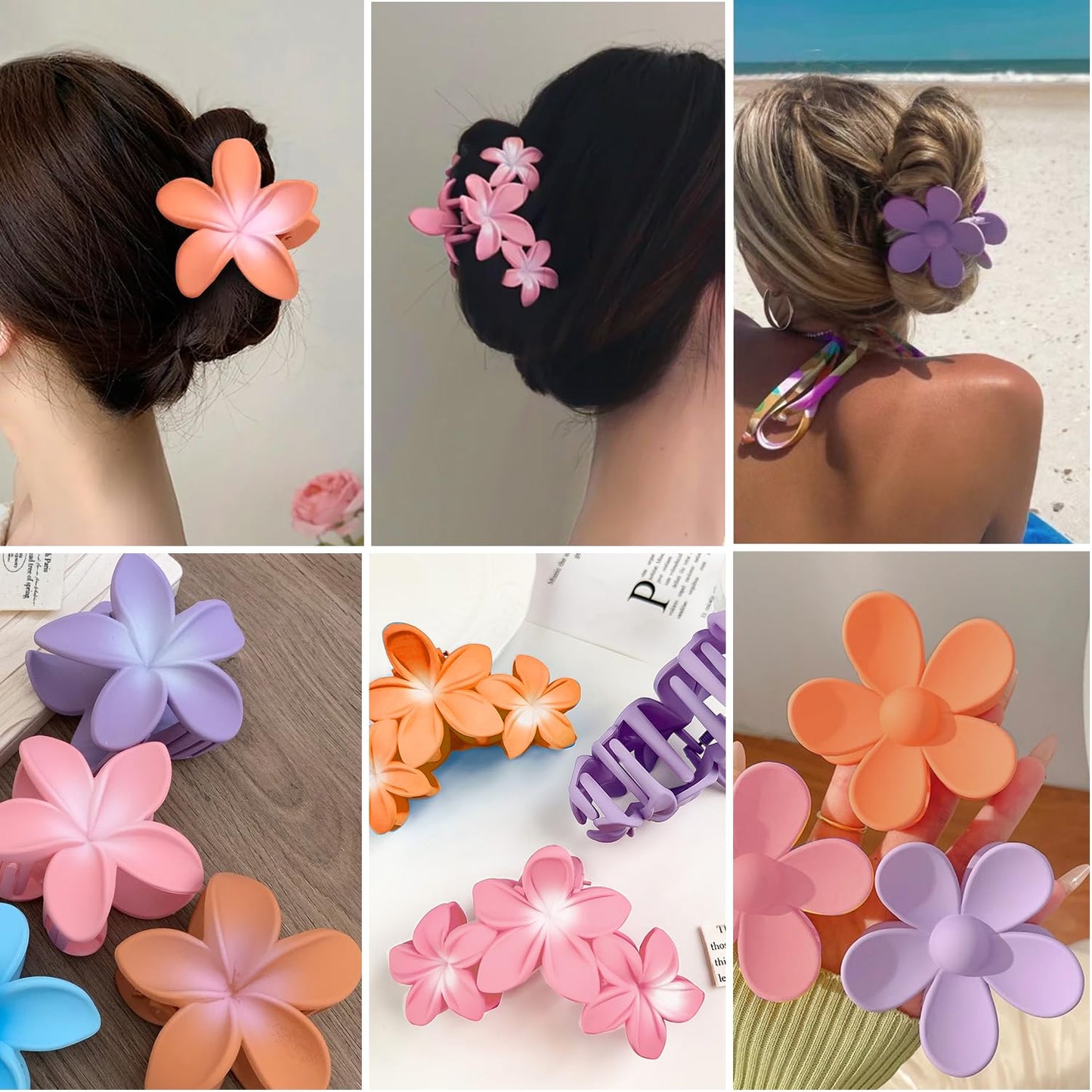 Generic Flower Hair Accessories Set: 9 Large Claw Clips for Thick Hair, Floral Clips for Women and Girls, Cute Gift Set in Purple, Pink, Orange