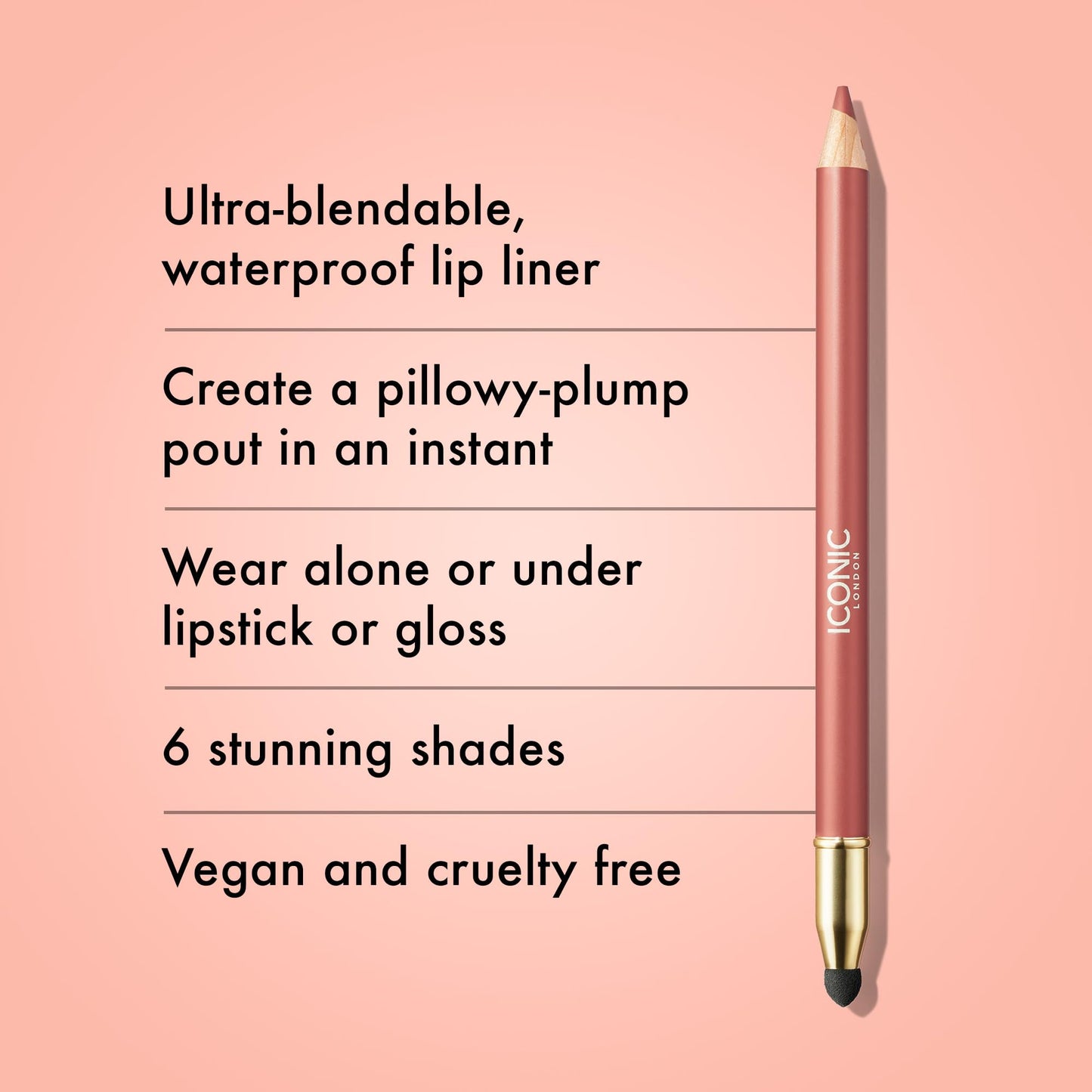 ICONIC LONDON Fuller Pout Sculpting Lip Liner | Blendable, Dual Ended Lip Liner with Creamy Colour and Lip Sponge for Buffing, Cruelty-Free, Vegan Makeup (SRSLY Cute) 0.036 Oz