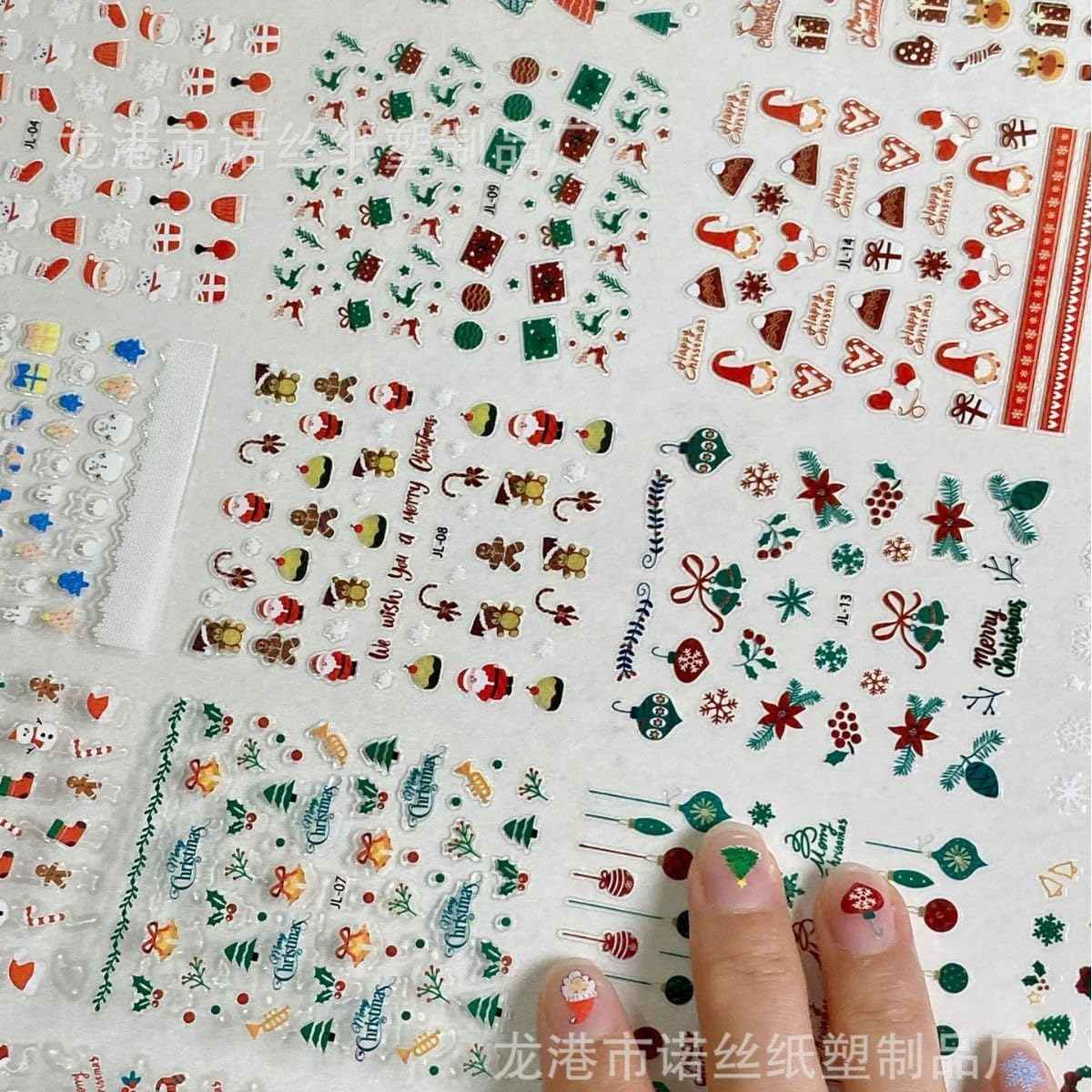 Christmas Nail Stickers 3D Embossed Santa Claus Christmas Tree Nail Art Stickers Self Adhesive Nail Decals Snowman Snowflake Nail Art for Women Manicure DIY Nails Supplies 30 Sheets