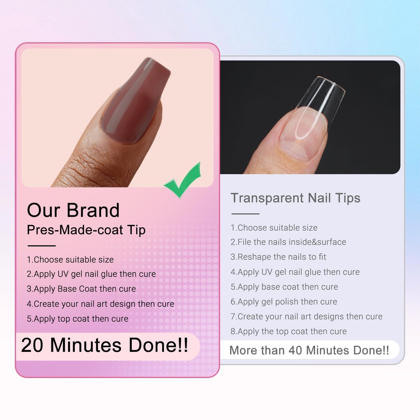 SXVME Mauve Gel X Nail Tips Long Coffin Gel X Nails Pre-colored Gel X Tips Long Press on Nails Pre Applied Tip Primer Soft Gel Nail Tips NaturalAcrylic Fake Nails Extensions for DIY Nail,300Pcs