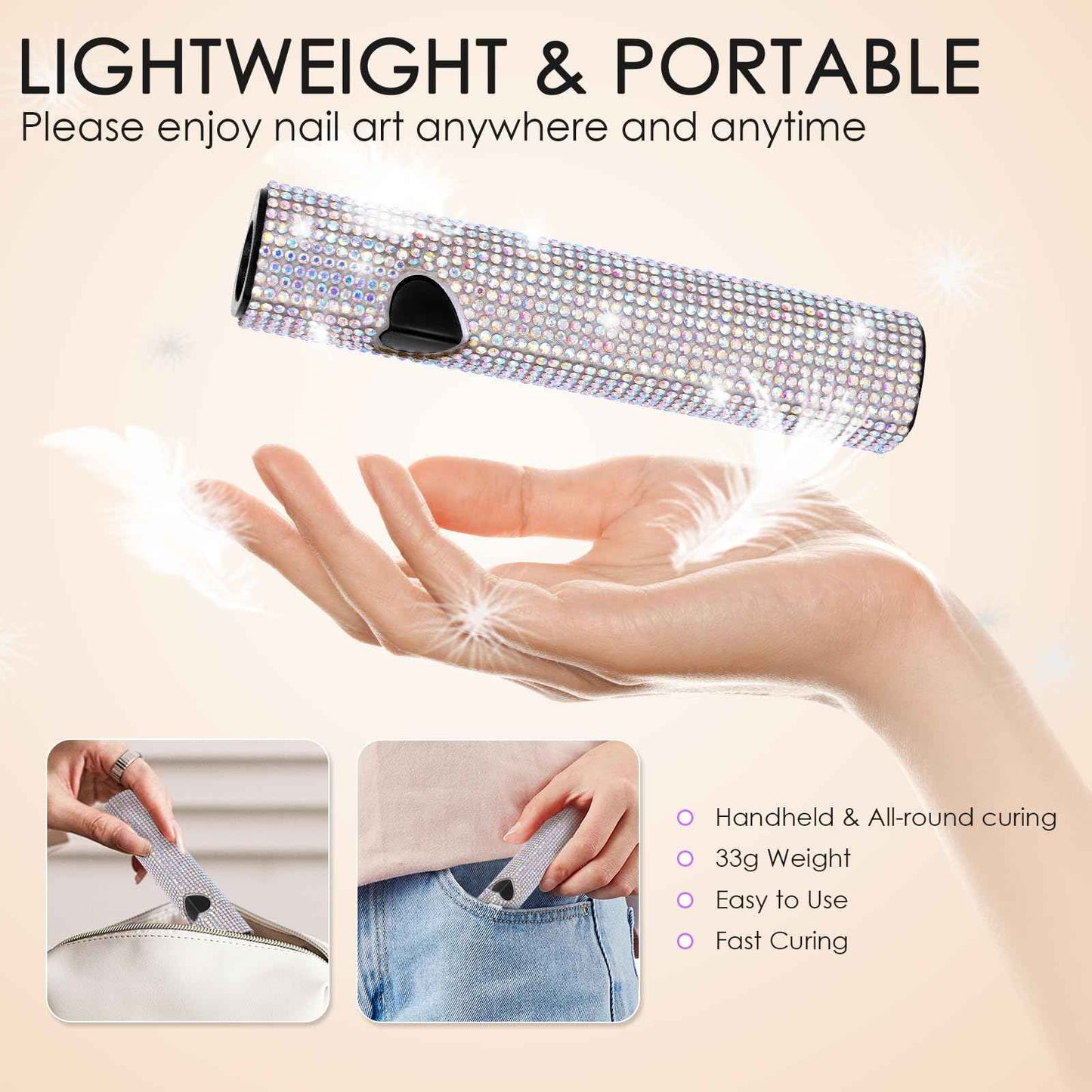 Linssy 10W Handheld UV Light for Gel Nails Mini Nail Lamp with USB Rechargeable Flash Cure Lamp, 3D Nail Art & Home Use (Diamond)