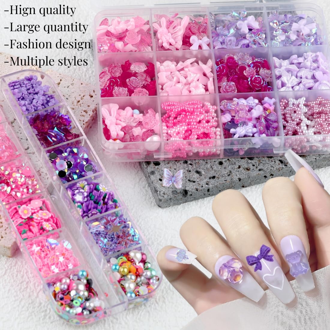 Umillars 460pcs 3D Resin Nail Art Charms with 950pcs Special Shape Nail Flatback Rhinestones Nail Art Slices Acrylic Hollow Beads Nail Art Sequins Mini Flowers for Nail Art Designs Craft