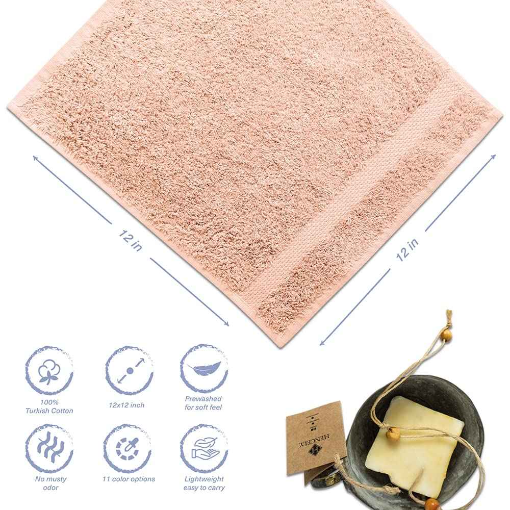 Hencely Premium 6-Pack Washcloths 12x12 Inches Soft Turkish Cotton High Absorbent and Quick Dry Dishtowel for Kitchen and Bath (Wash Cloth 6 Pack, Peach)