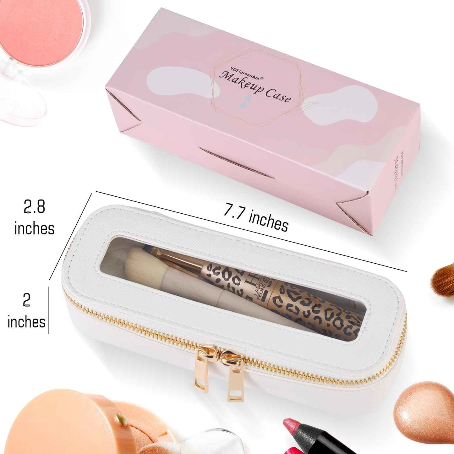VOFIpremiAm Small Travel Makeup Bag brush holder,Clear Makeup Bag Cosmetic Bags with Zipper,Waterproof Clear Toiletry Bag Makeup Brush Bag Travel Case for Women