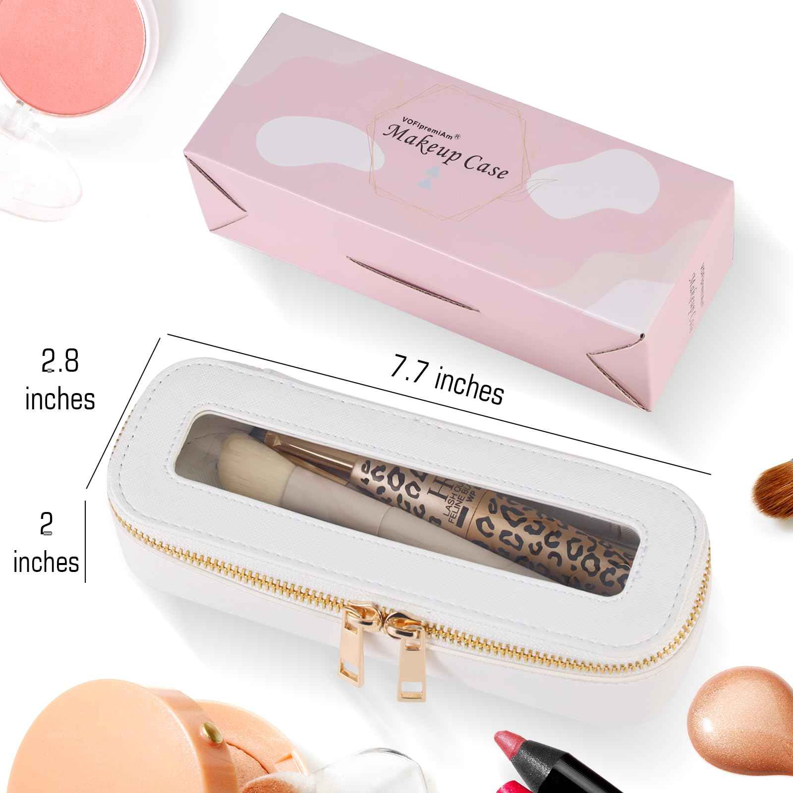 VOFIpremiAm Small Travel Makeup Bag brush holder,Clear Makeup Bag Cosmetic Bags with Zipper,Waterproof Clear Toiletry Bag Makeup Brush Bag Travel Case for Women