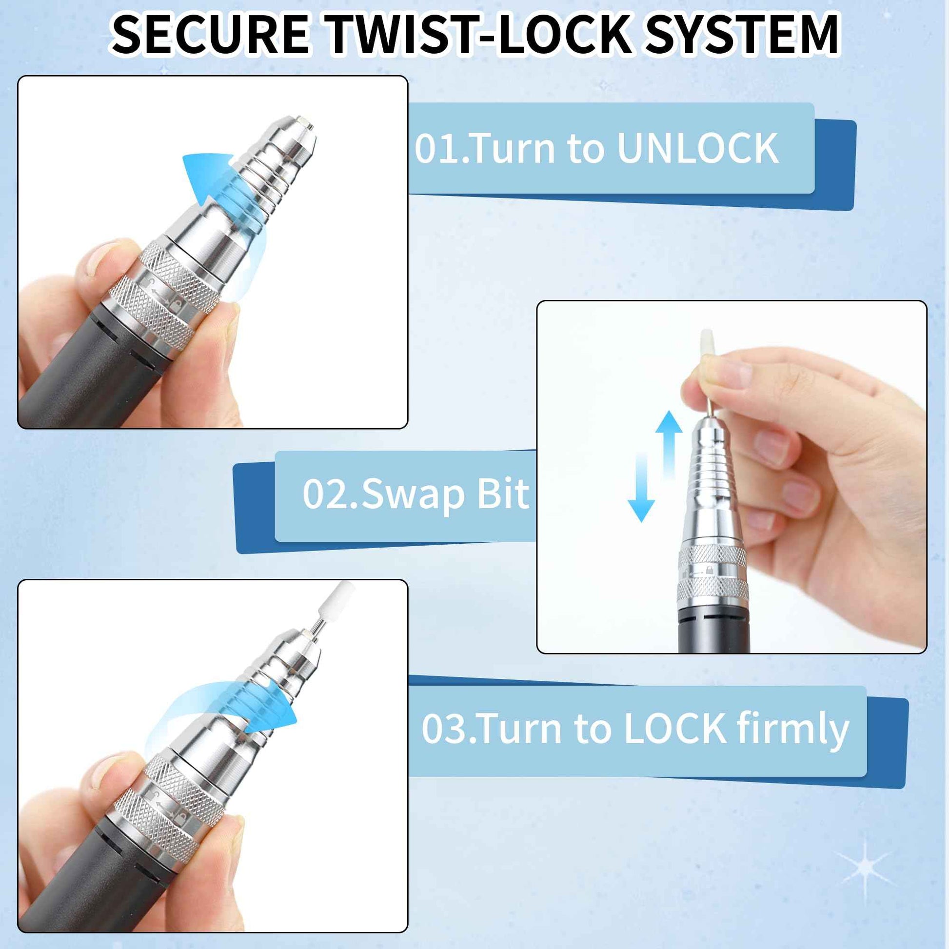 Electric Nail Drill Kit Professional 40000 RPM Nail Grinder, Rechargeable Ultra Power with 12 Pro Salon-Grade Bits for Acrylic Nails Remove, for Salon & Home