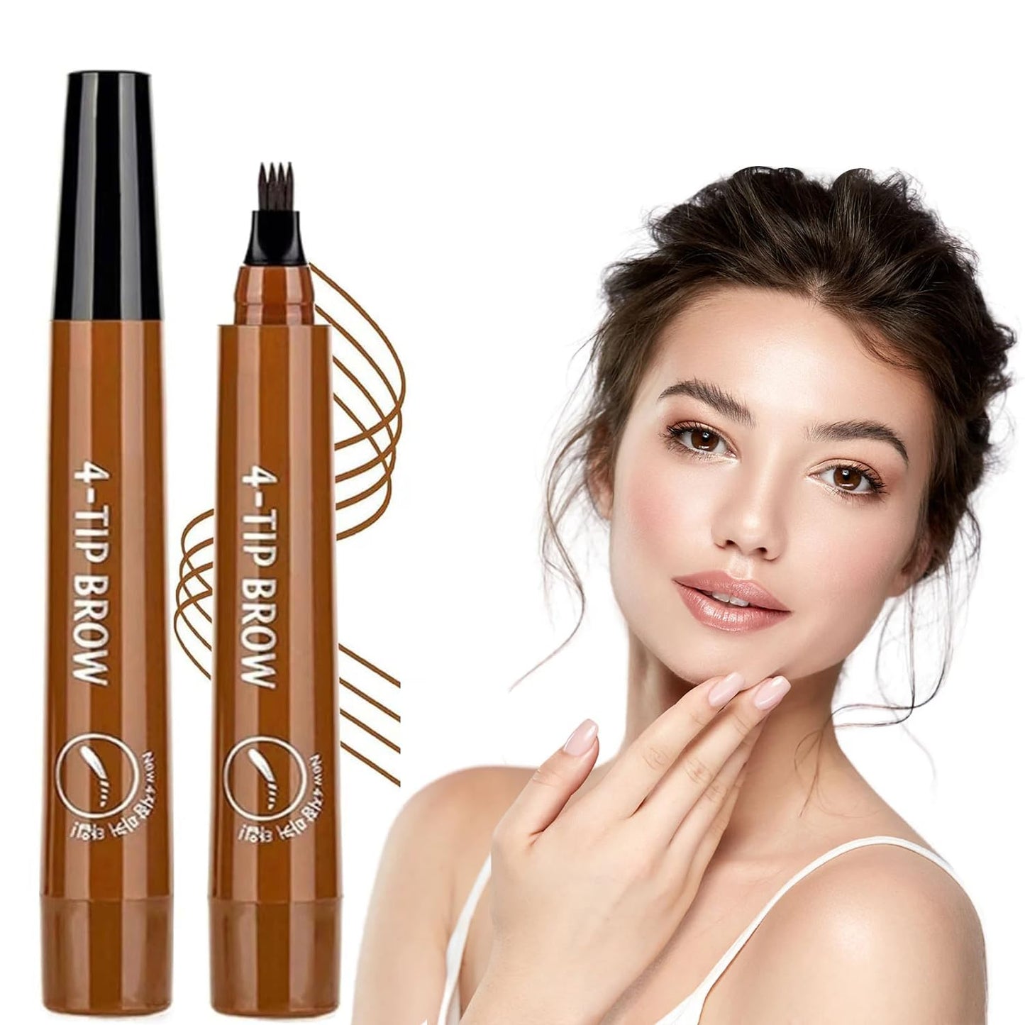 2024 Upgraded Magic Eyebrow Pencil - 3D Waterproof, Sweatproof & Long-Lasting All Day 4-Tip Microblading Brow Pen for Vivid & Hair-Like Brows Contouring & Precise Magic with 4 Fork (Light Brown)