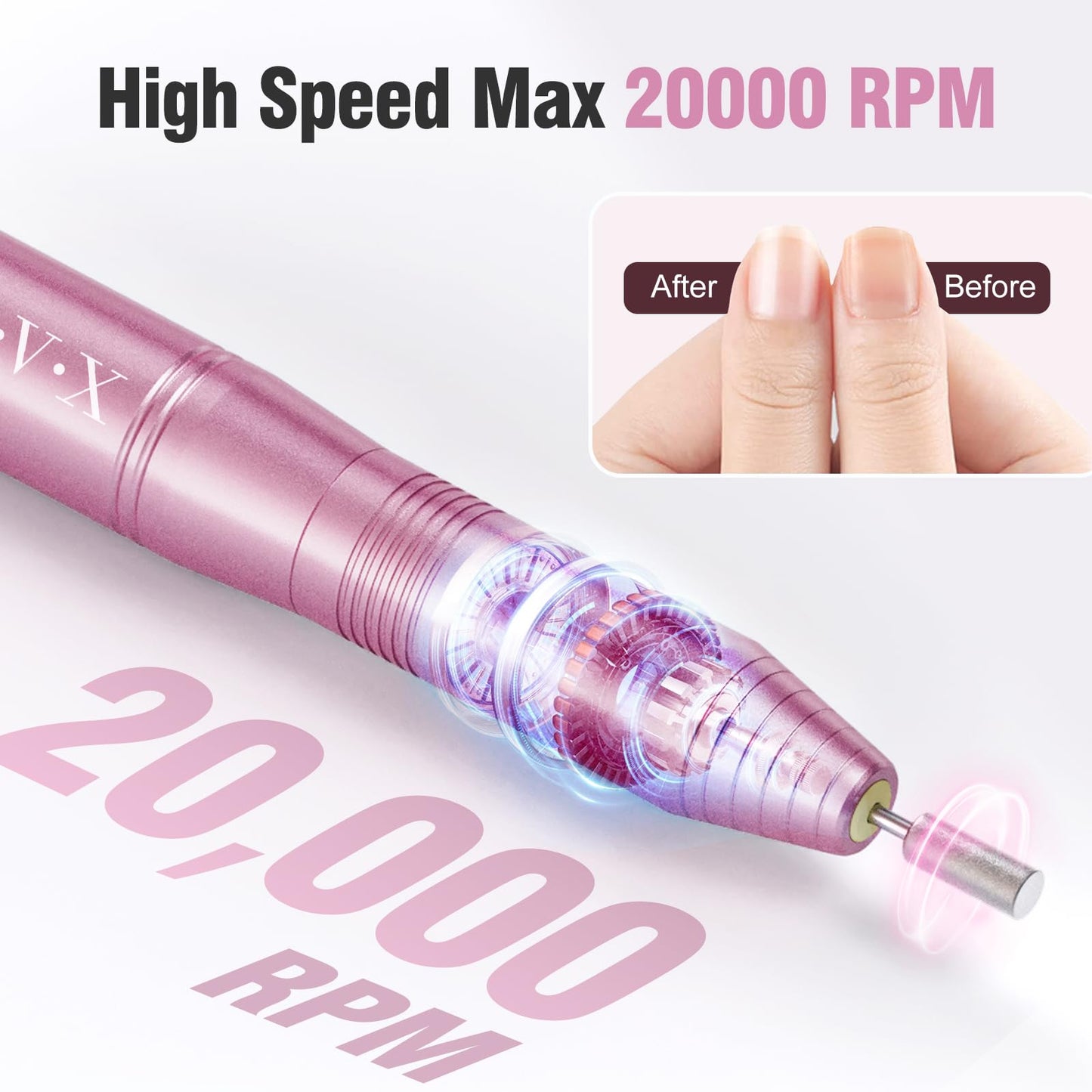 Portable Electric Nail Drill Machine, Professional 20000 RPM USB Manicure Pedicure Drills for Acrylic Nails Gel Polishing Shape Tools