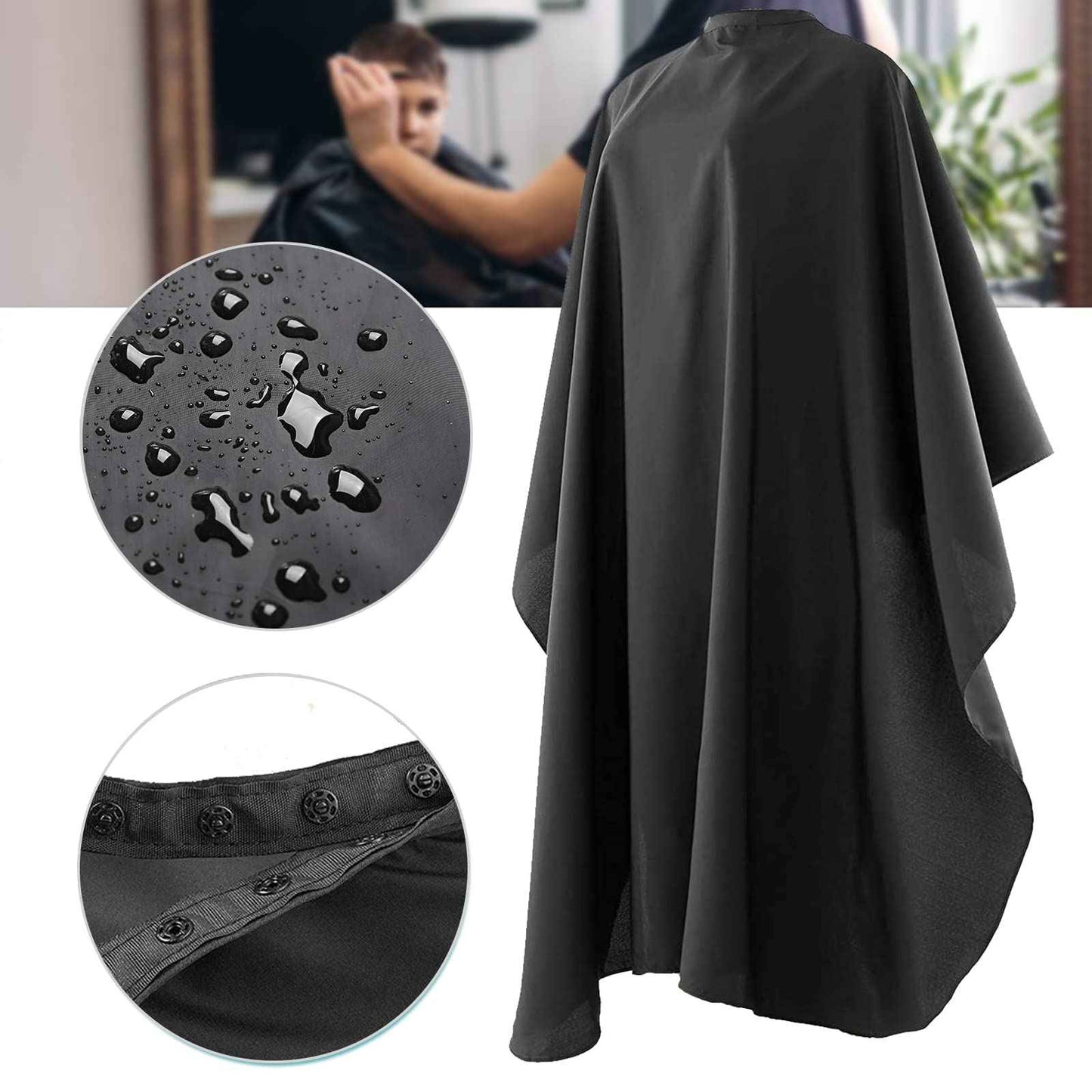 BSFHH Black Barber Cape, Professional Nylon Waterproof Hair Cutting Kit with Snap Closure Salon Cape, 59" x 47" Hairdressing Capes (5 Pack)