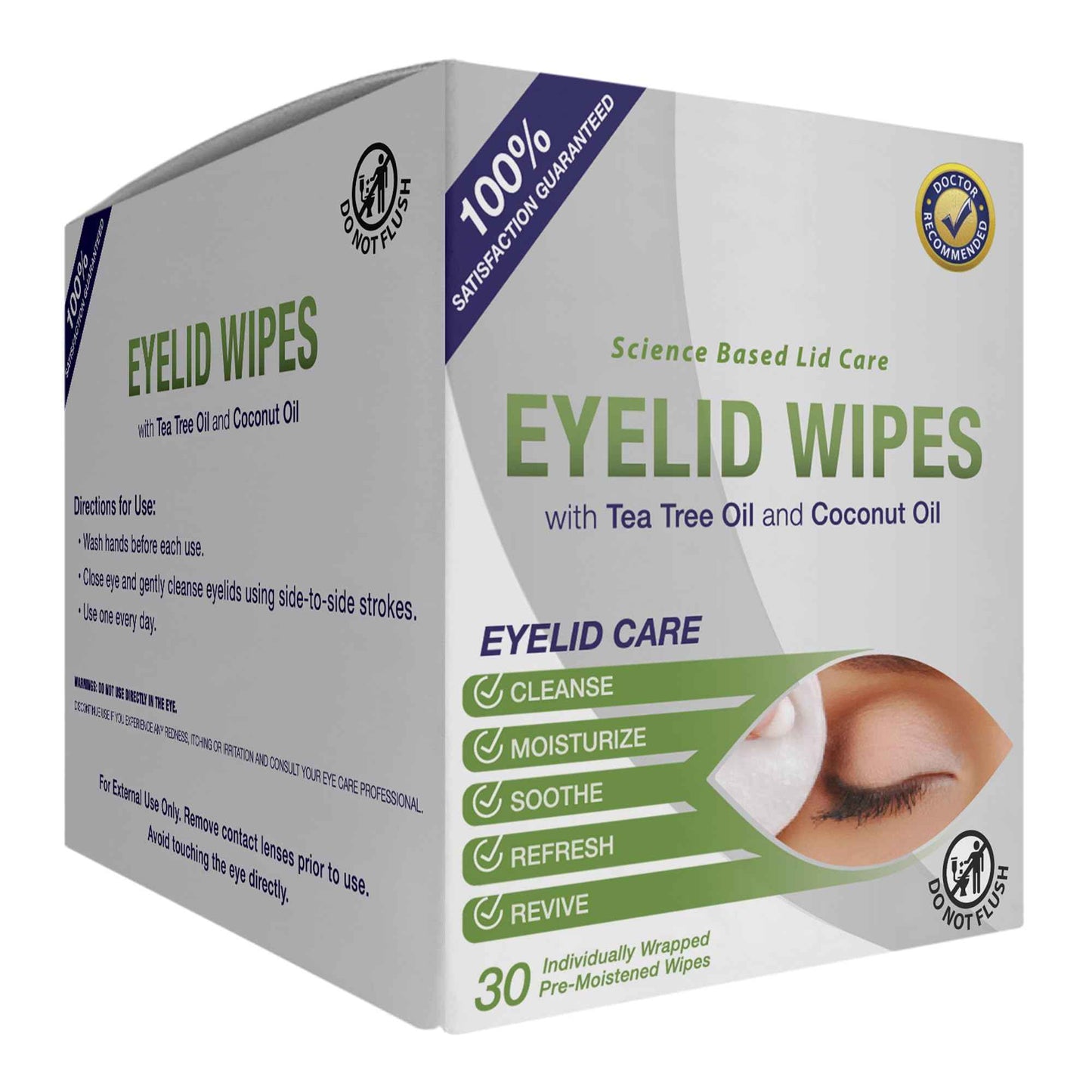 Lunovus Premium Eyelid Wipes With Tea Tree and Coconut Oil - Cleansing Wipes for People Itchy Eyes - Individually Wrapped - Box Of 30 Natural Eye Wipes