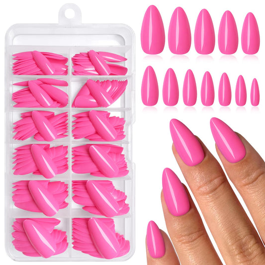 Lifextol 240PC Hot Pink Almond Press on Nails Medium Fake Nails Press ons, False Acrylic Nails Press on Nails Almond Glue on Nails Artificial Nail Tips Fingernail Stick on Nails with Glue&Sticky Tab