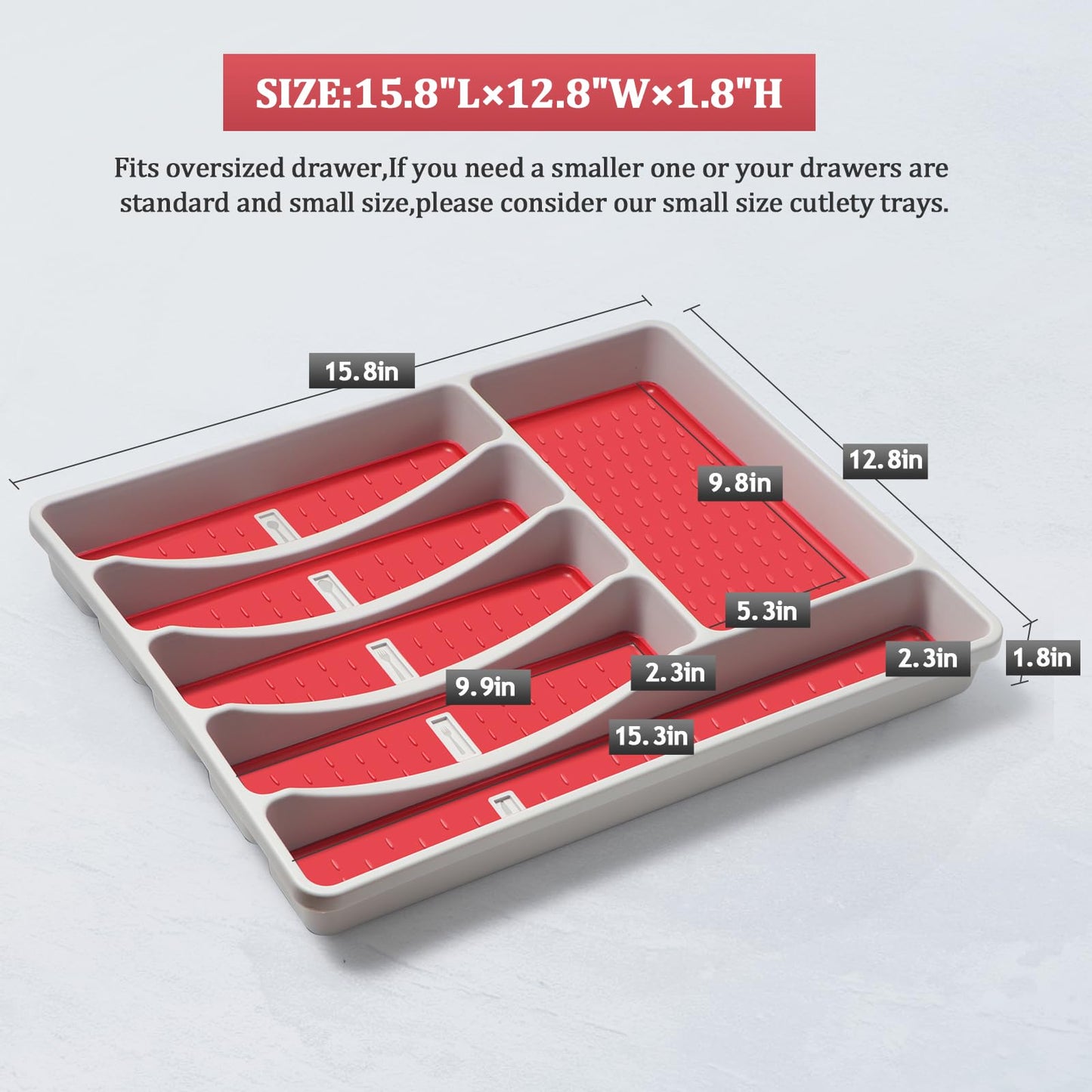 CherHome Silverware Organizer with Cutlery Icons，Silverware Tray for Kitchen Drawer，Plastic Flatware Tableware Silverware Drawer Organizer Utensil Organizer with Non-slip TPR Linings，6-Compartment