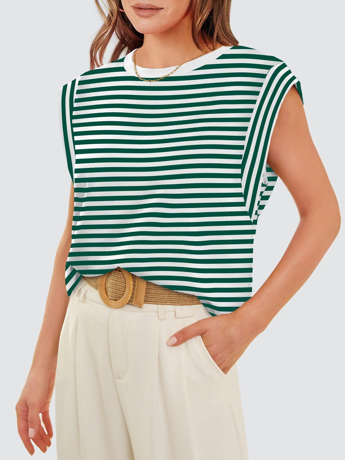 Green Striped Tank Top for Women Cute Summer Tops Dressy Casual Fashion Trendy Shirts 2024 S