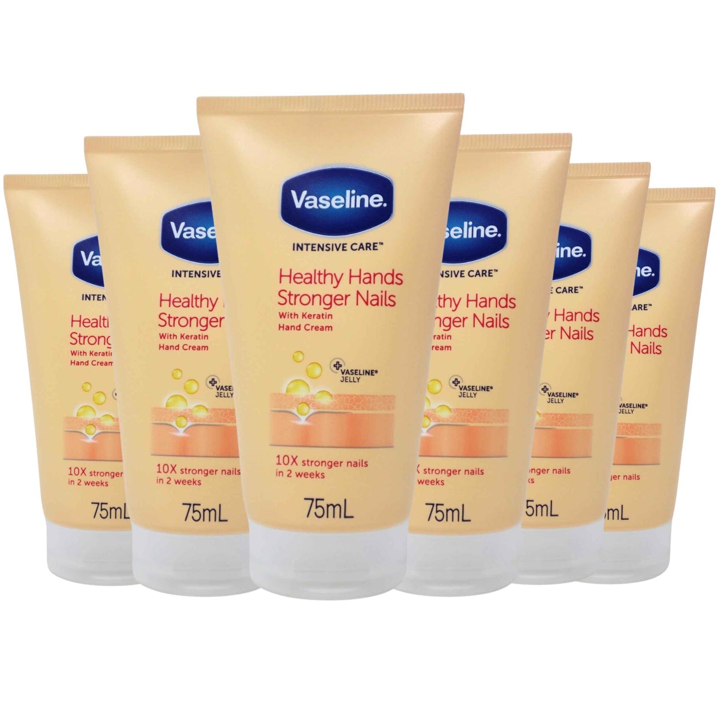 Vaseline Intensive Care Healthy Hands Stronger Nails Hand Cream with Keratin, 75ml (Pack of 6)