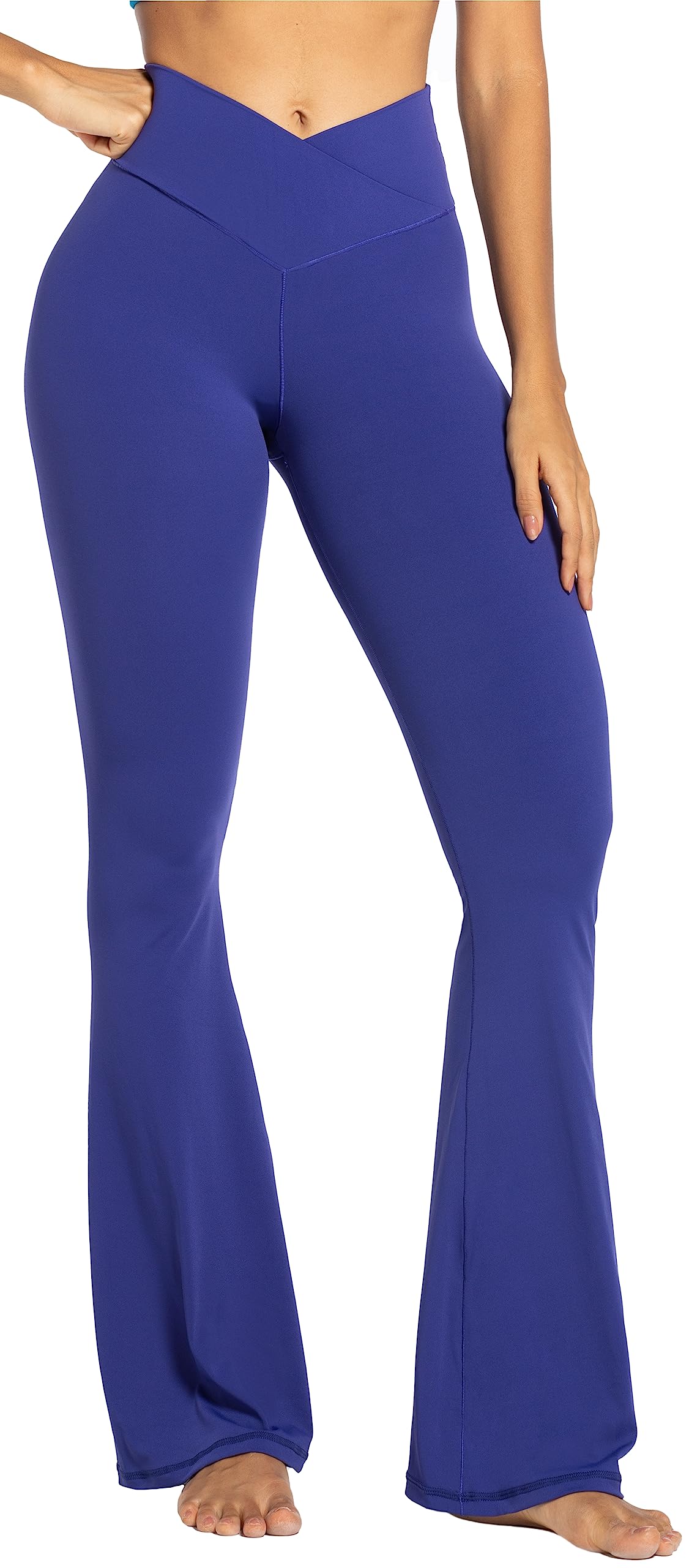 Sunzel Flare Leggings, Crossover Yoga Pants with Tummy Control, High-Waisted and Wide Leg, 30" Inseam, Navy Blue X-Small