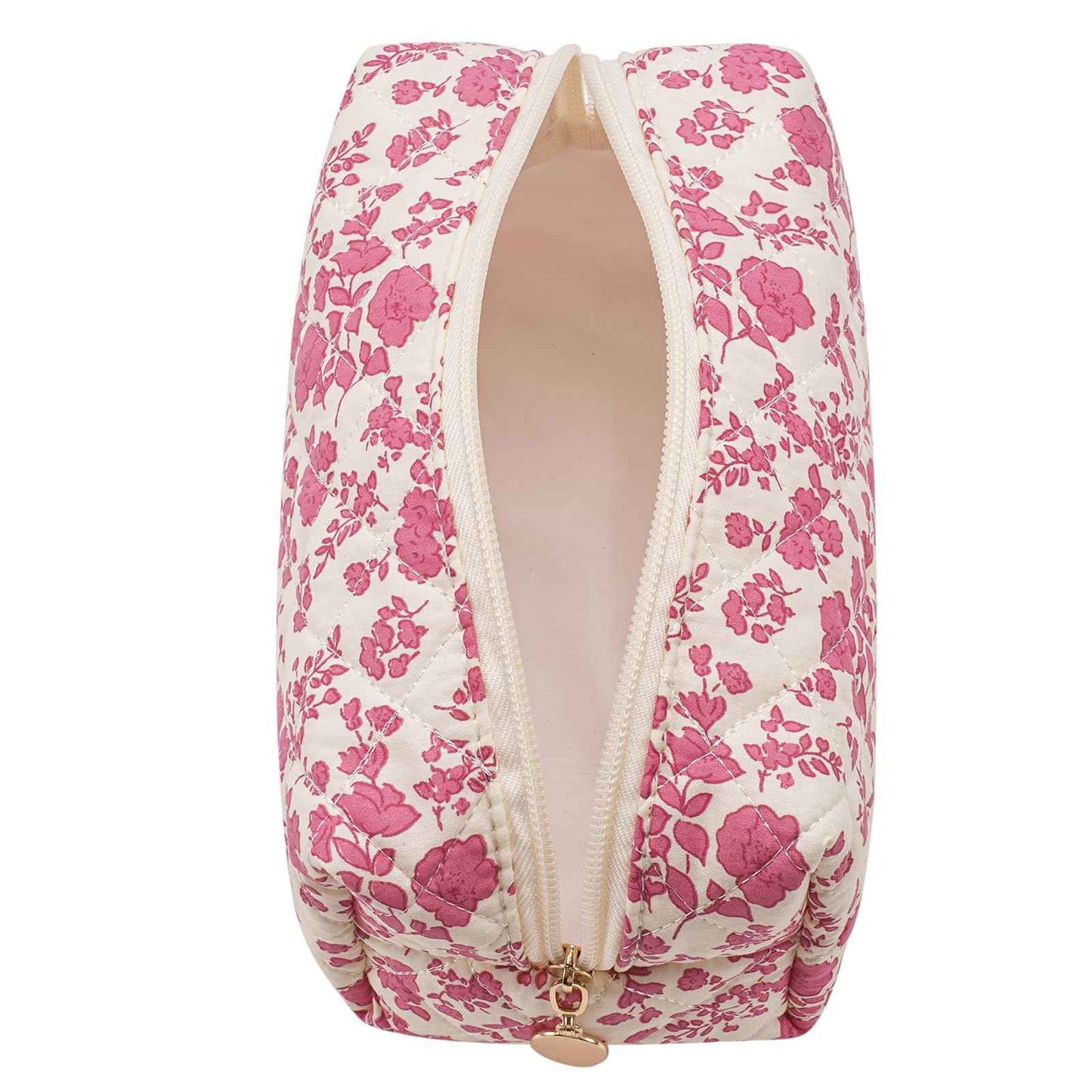 JOVAKIT Square Makeup Bag Cute Cosmetic Bag for Women, Floral Coquette Aesthetic Toiletry Bag, Zipper Make Up Pouch, Travel Make Up Organizer Bag (Blue+Bright Red Floral)