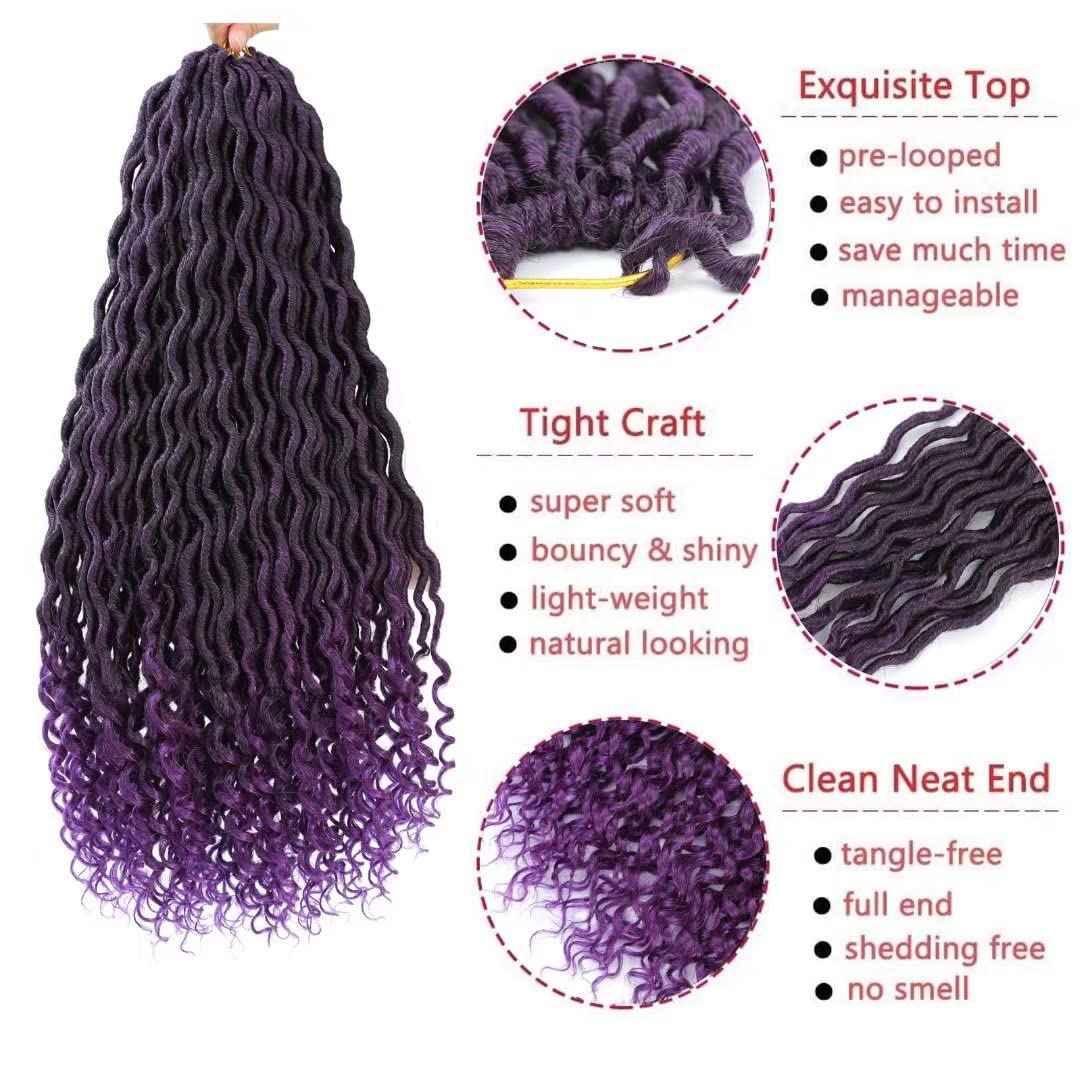 Purple Boho Goddess Locs Crochet Hair 8 Packs 22 inch River Locs Crochet Hair Boho Faux Locs Crochet Braids with Curly Ends(T1B/Purple#)