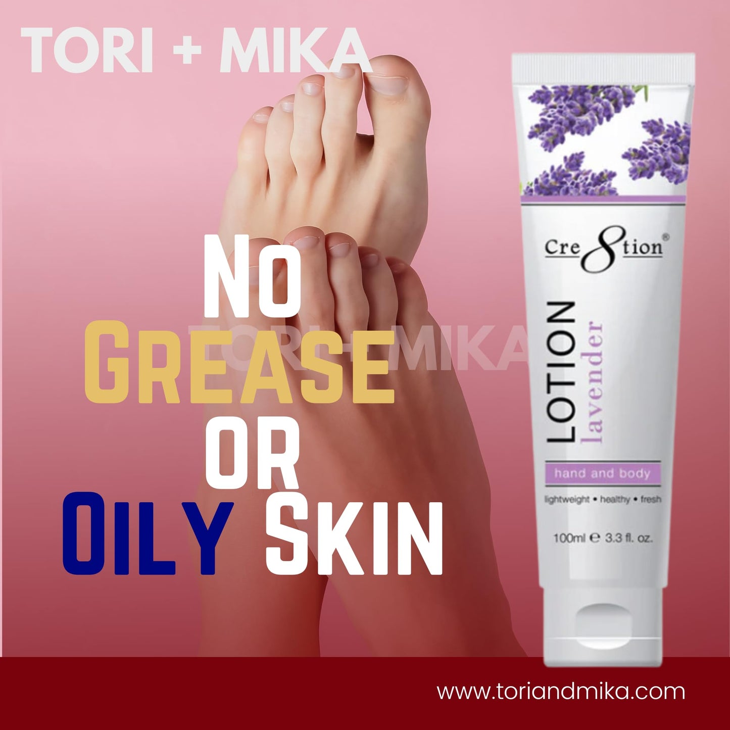 Tori + Mika Creation Lavender Spa Hand & Body Lotion - Non Sticky lotion - Nourishing Skin Lotion Moisturizer Cream From Dryness, Cracked and Flaking - Perfect for Travel Daily Compact Size