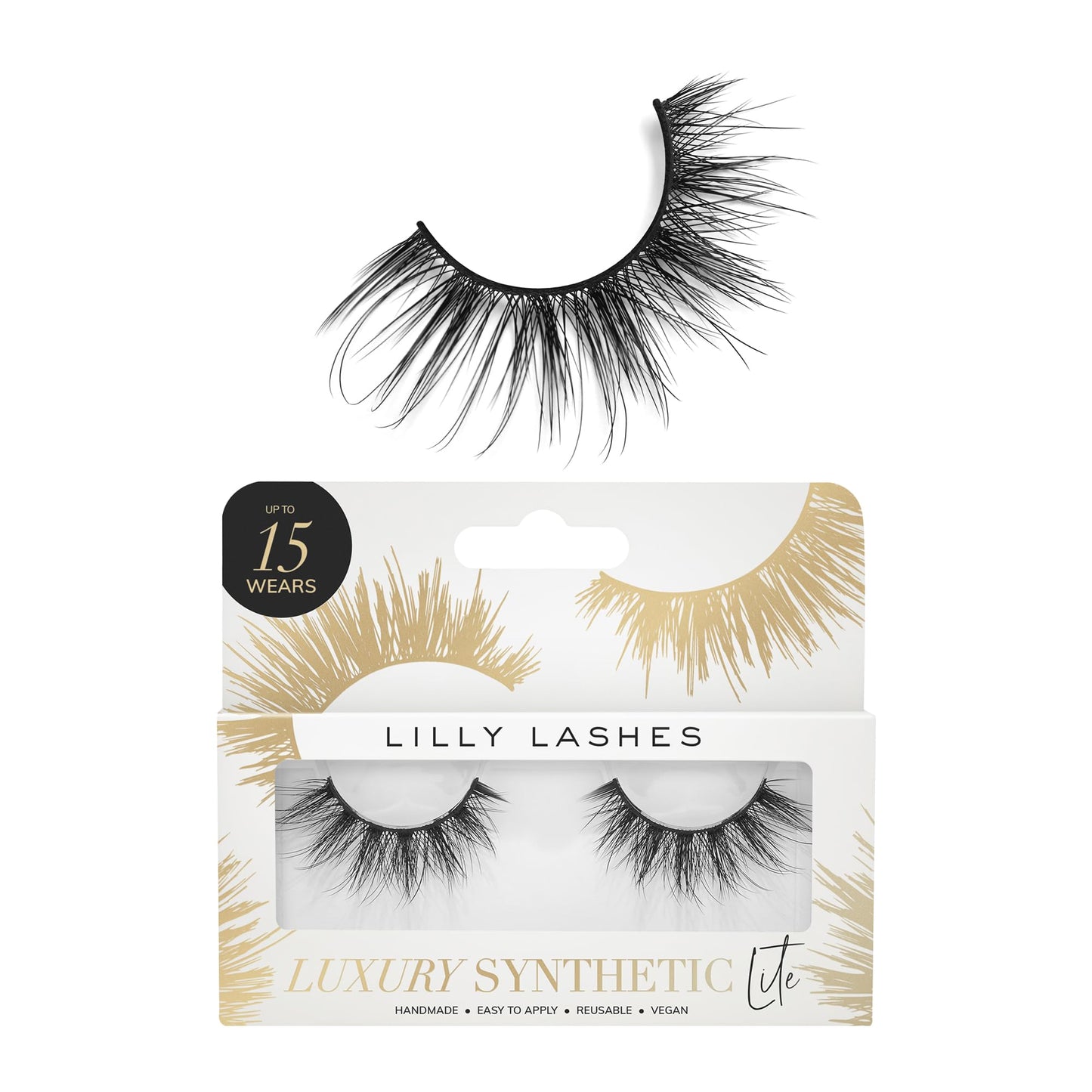 Lilly Lashes Luxury Synthetic LITE False Eyelashes - Full Length Lash Extension 16mm - Cat Eye Look - Natural Volume - Flare Shape - Reusable Fake Lashes 15x - Lash Glue not Included (Allure)