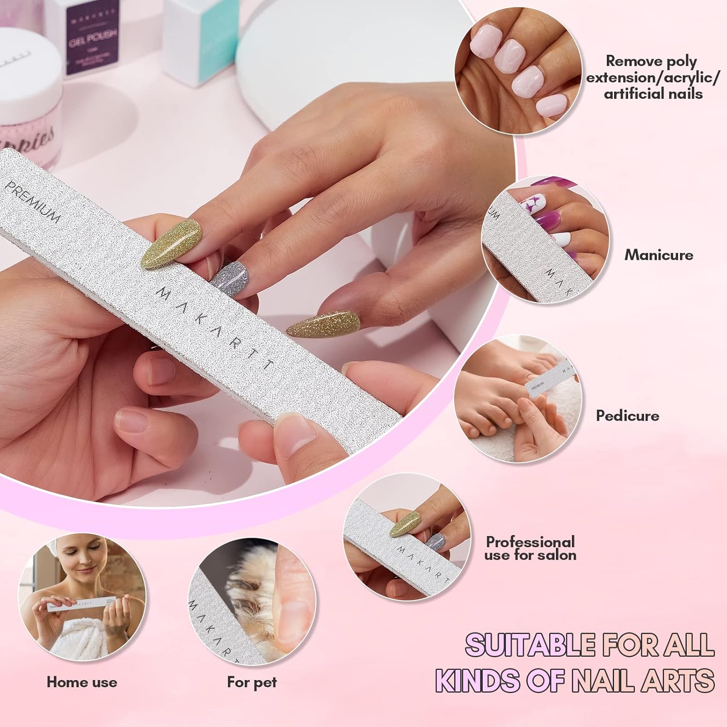Makartt Nail File: 100/180 Grit Emery Boards for Nails, 10 Pcs Zebra Doubled Sides Coarse Fingernail Filer for Acrylic and Extension Gel Removal Manicure Kit Salon Home Use