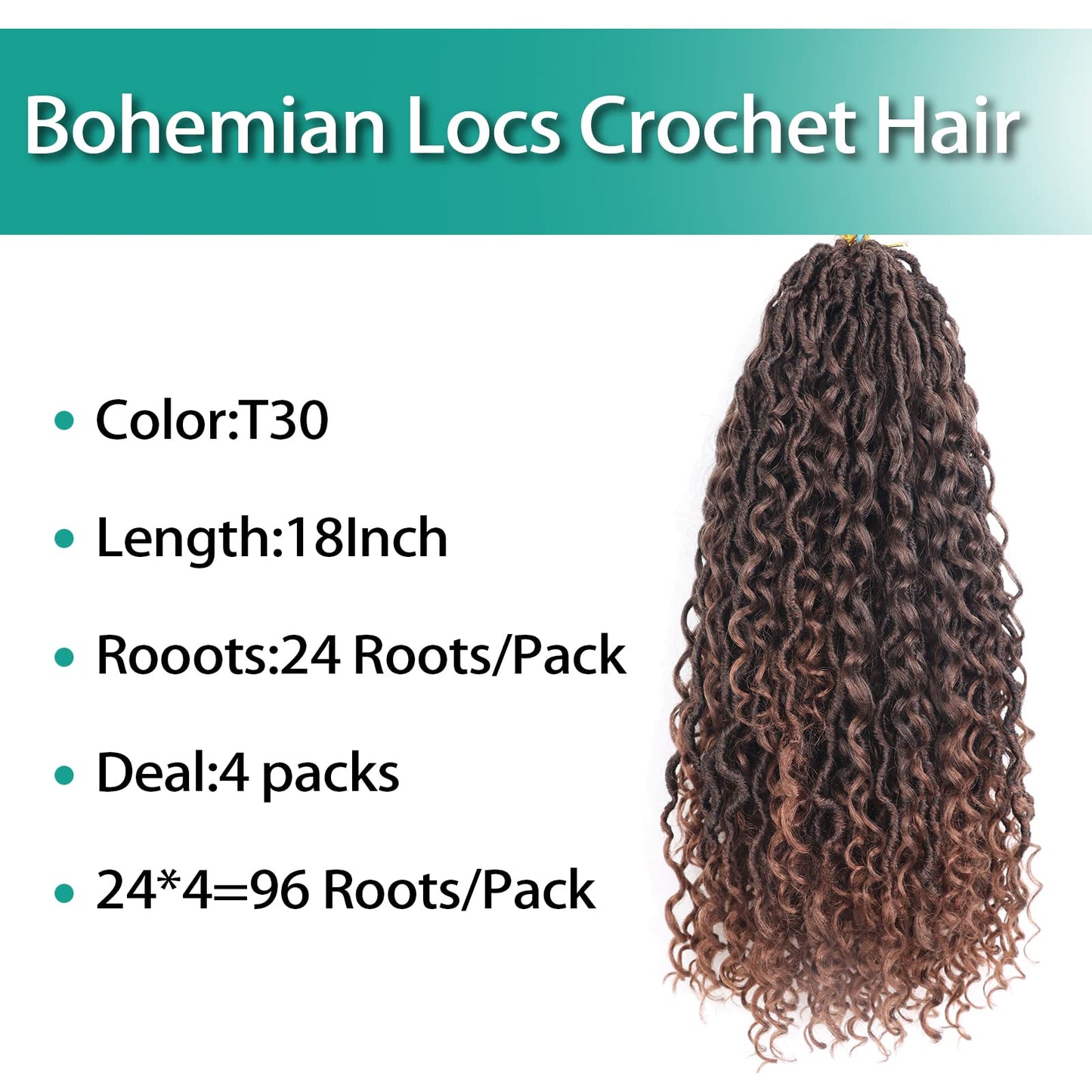 Goddess Locs Crochet Hair 12 Inch Faux Locs Crochet Hair Pre Looped River Locs Crochet Hair with Curly Ends Wavy Soft Locs Crochet Hair for Black Women Hair Extensions(12 Inch/Pack of 4, 1B/30)