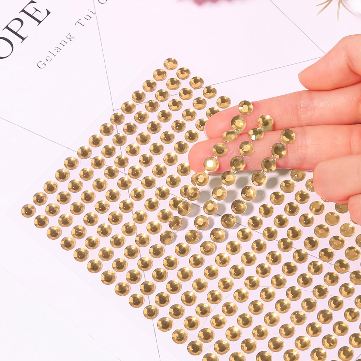 3555PCS Rhinestone Stickers for Crafts, Self Adhesive Gem Stickers 3/4/5/6/8 MM Face Jewels Stick on Bling Pearls for Face Eye Nail Hair Body Makeup Crafts DIY Scrapbooking Embellishments (Champagne)